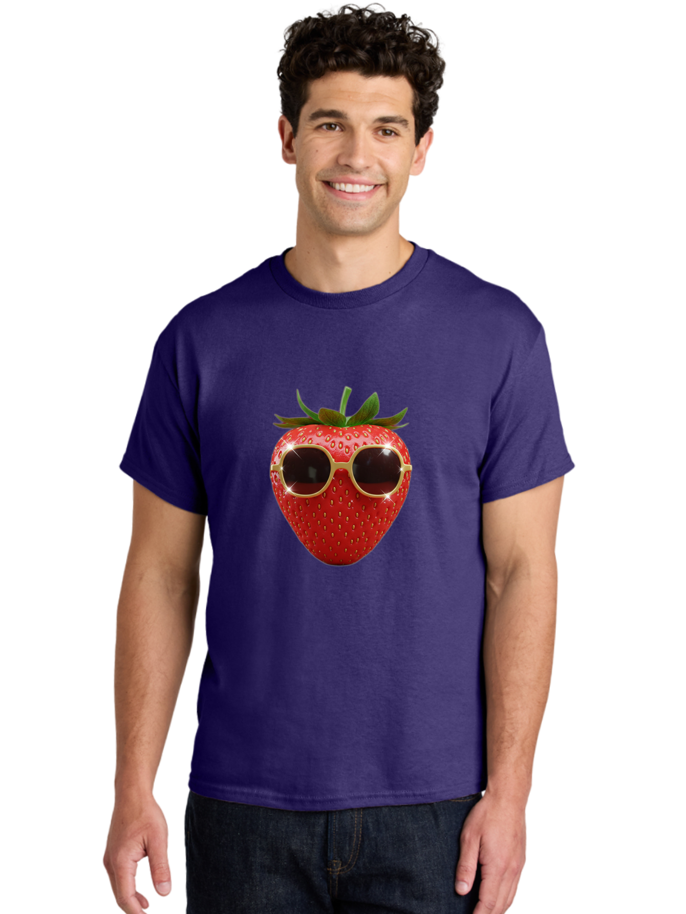 Strawberry-Sunglasses-2 Men'S Graphic Tee, 100% Cotton, Comfortable Casual Summer Wear, Machine Washable, Strawberry Wearing Sunglasses, Funny Fruit, Quirky Character, Red Strawberries, Cool Shades, Fresh Produce, Playful Vibe, Summer Fun Bac487 20