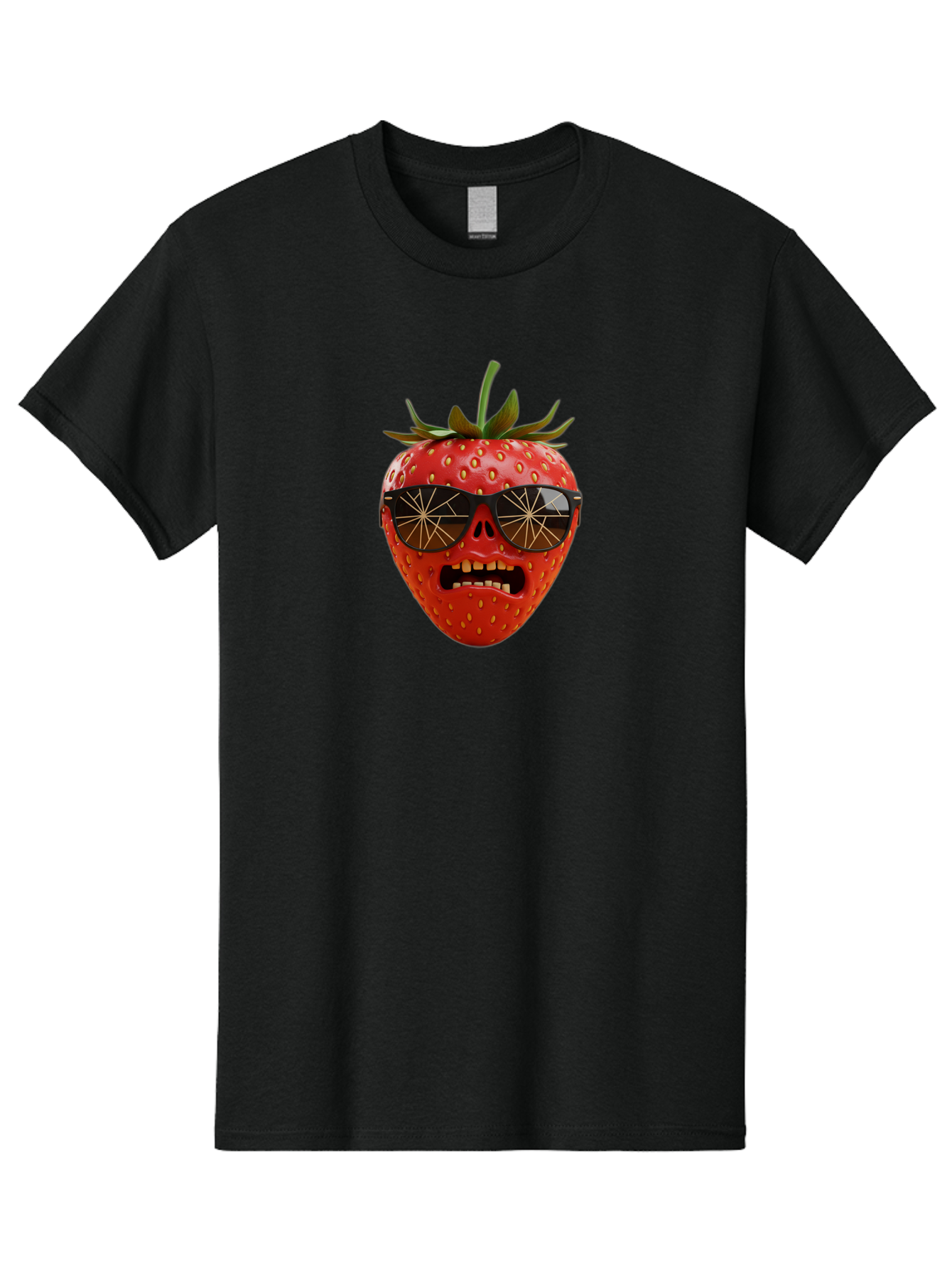 Strawberry-With-Sunglasses Men'S Graphic Tee, 100% Cotton, Comfortable Casual Summer Wear, Machine Washable, Strawberry With Sunglasses, Skull Face, Gold Teeth, Futuristic Design, Funky Fruit, Quirky Art, Pop Culture, Funny Character, Bac494 14
