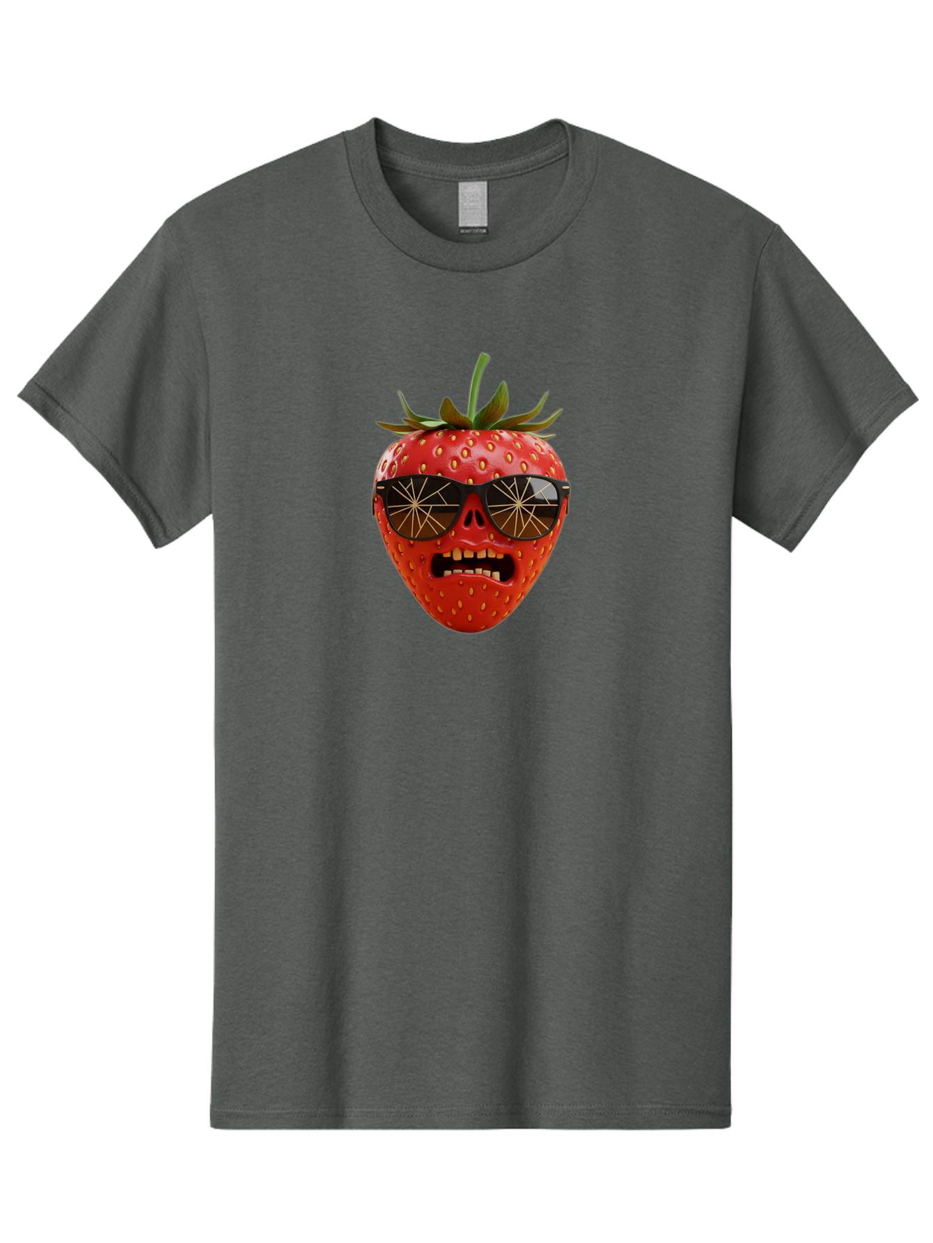 Strawberry-With-Sunglasses Men'S Graphic Tee, 100% Cotton, Comfortable Casual Summer Wear, Machine Washable, Strawberry With Sunglasses, Skull Face, Gold Teeth, Futuristic Design, Funky Fruit, Quirky Art, Pop Culture, Funny Character, Bac494 10
