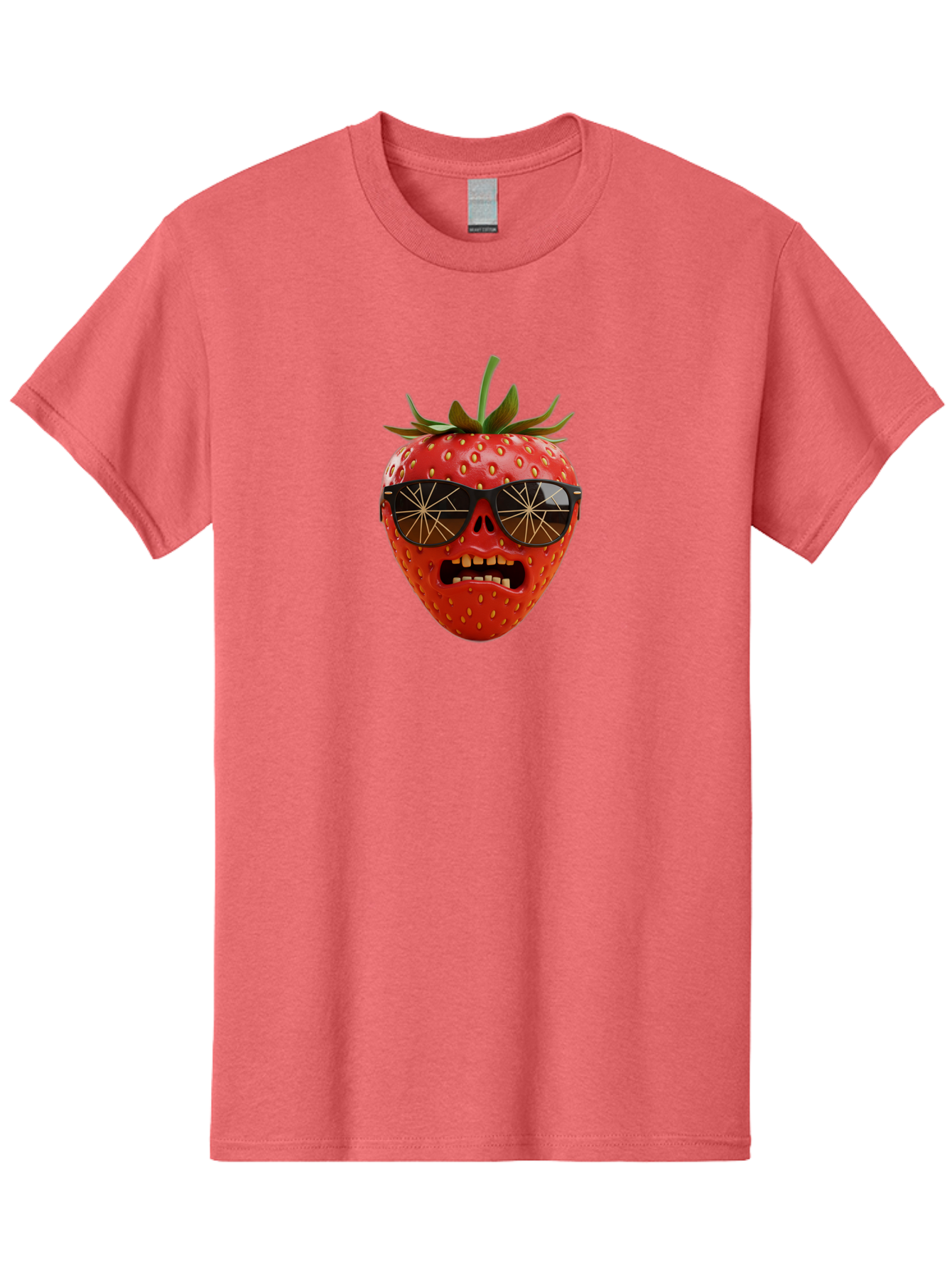 Strawberry-With-Sunglasses Men'S Graphic Tee, 100% Cotton, Comfortable Casual Summer Wear, Machine Washable, Strawberry With Sunglasses, Skull Face, Gold Teeth, Futuristic Design, Funky Fruit, Quirky Art, Pop Culture, Funny Character, Bac494 7