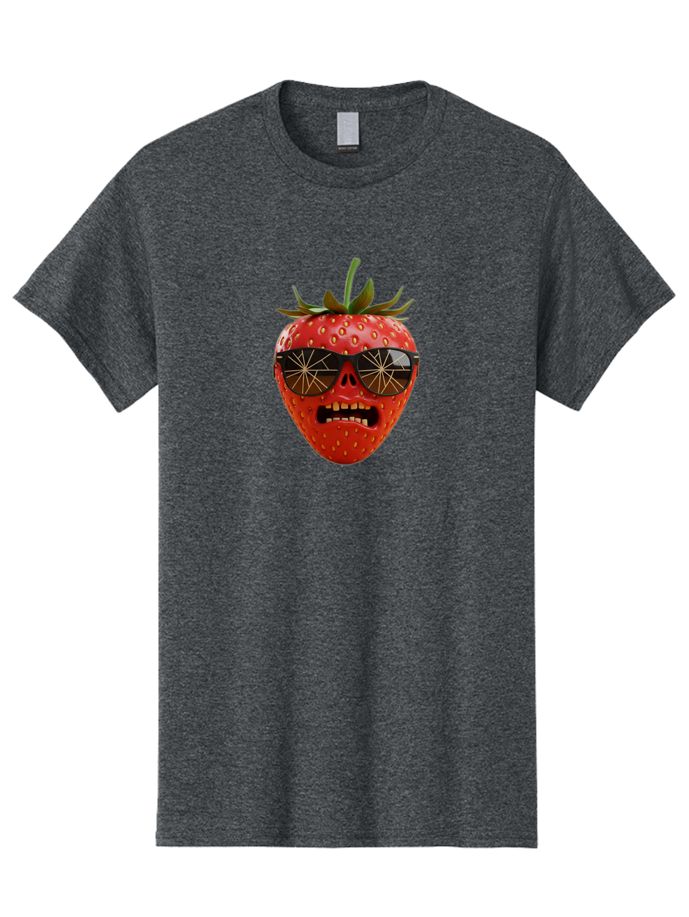 Strawberry-With-Sunglasses Men'S Graphic Tee, 100% Cotton, Comfortable Casual Summer Wear, Machine Washable, Strawberry With Sunglasses, Skull Face, Gold Teeth, Futuristic Design, Funky Fruit, Quirky Art, Pop Culture, Funny Character, Bac494 12