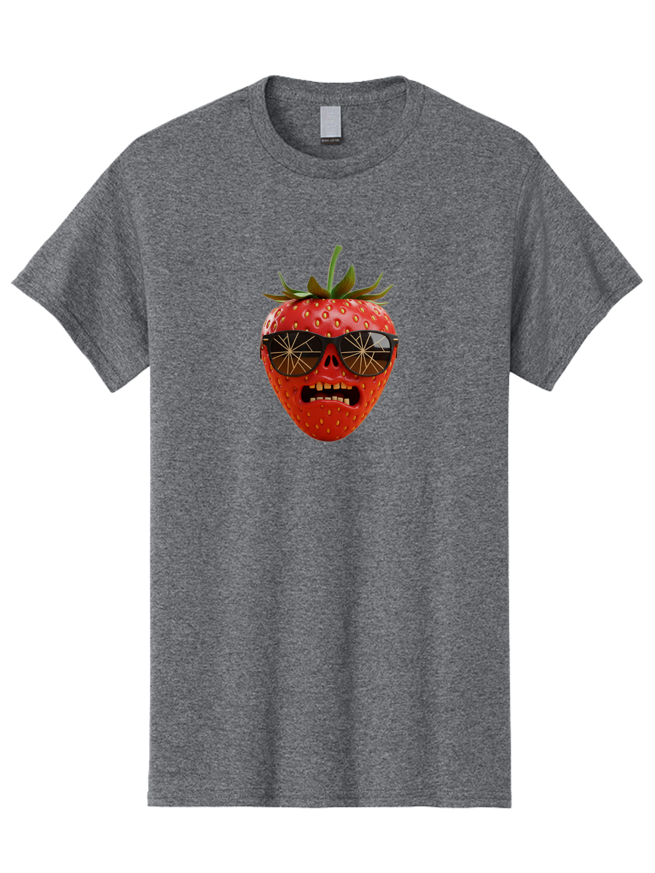 Strawberry-With-Sunglasses Men'S Graphic Tee, 100% Cotton, Comfortable Casual Summer Wear, Machine Washable, Strawberry With Sunglasses, Skull Face, Gold Teeth, Futuristic Design, Funky Fruit, Quirky Art, Pop Culture, Funny Character, Bac494 5