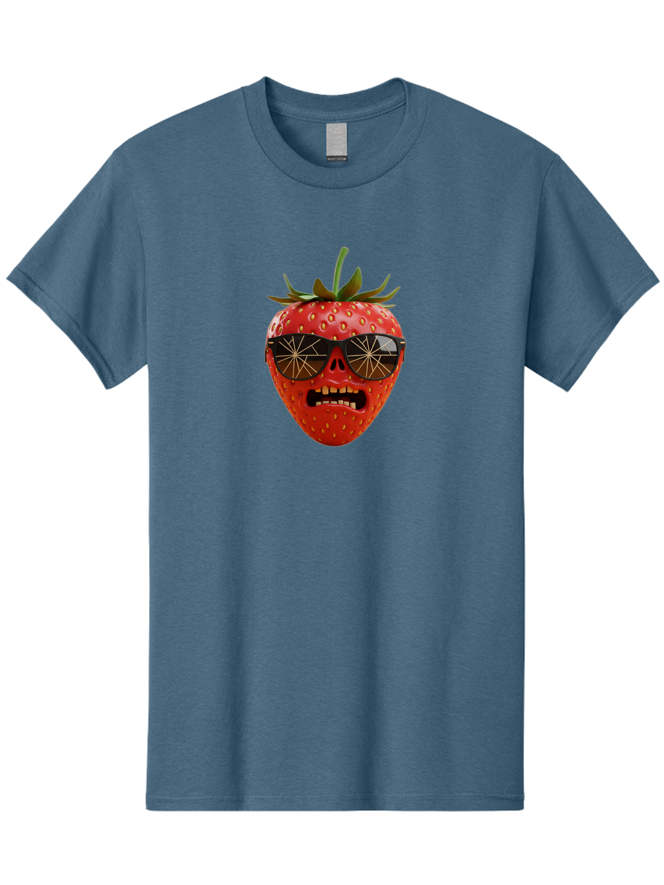 Strawberry-With-Sunglasses Men'S Graphic Tee, 100% Cotton, Comfortable Casual Summer Wear, Machine Washable, Strawberry With Sunglasses, Skull Face, Gold Teeth, Futuristic Design, Funky Fruit, Quirky Art, Pop Culture, Funny Character, Bac494 1