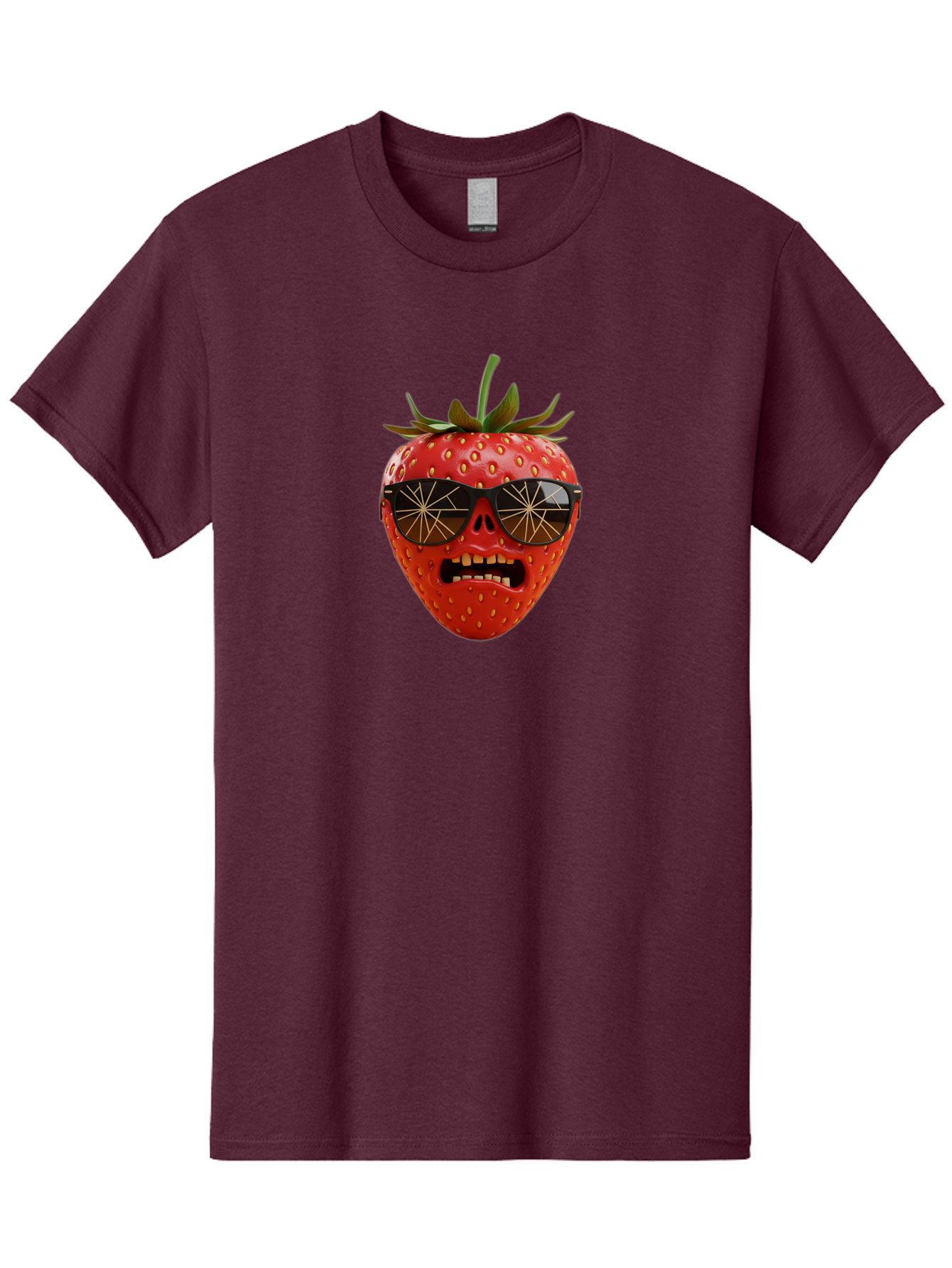 Strawberry-With-Sunglasses Men'S Graphic Tee, 100% Cotton, Comfortable Casual Summer Wear, Machine Washable, Strawberry With Sunglasses, Skull Face, Gold Teeth, Futuristic Design, Funky Fruit, Quirky Art, Pop Culture, Funny Character, Bac494 15