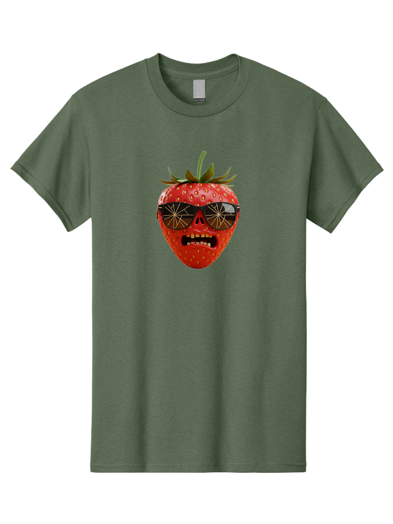 Strawberry-With-Sunglasses Men'S Graphic Tee, 100% Cotton, Comfortable Casual Summer Wear, Machine Washable, Strawberry With Sunglasses, Skull Face, Gold Teeth, Futuristic Design, Funky Fruit, Quirky Art, Pop Culture, Funny Character, Bac494 6