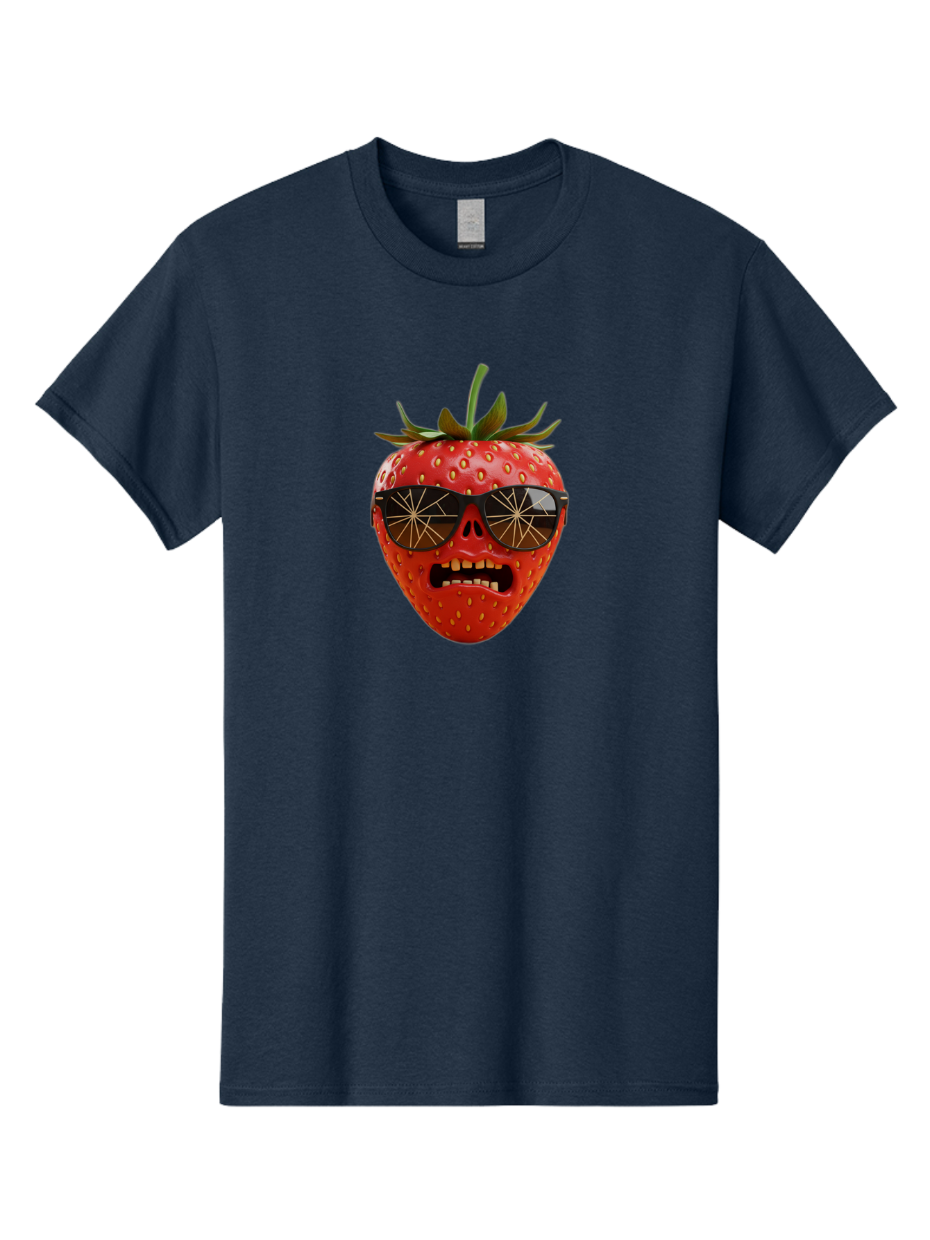 Strawberry-With-Sunglasses Men'S Graphic Tee, 100% Cotton, Comfortable Casual Summer Wear, Machine Washable, Strawberry With Sunglasses, Skull Face, Gold Teeth, Futuristic Design, Funky Fruit, Quirky Art, Pop Culture, Funny Character, Bac494 2