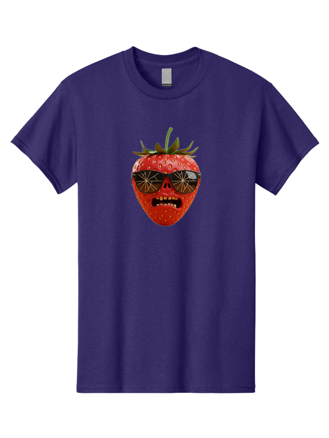 Strawberry-With-Sunglasses Men'S Graphic Tee, 100% Cotton, Comfortable Casual Summer Wear, Machine Washable, Strawberry With Sunglasses, Skull Face, Gold Teeth, Futuristic Design, Funky Fruit, Quirky Art, Pop Culture, Funny Character, Bac494 9