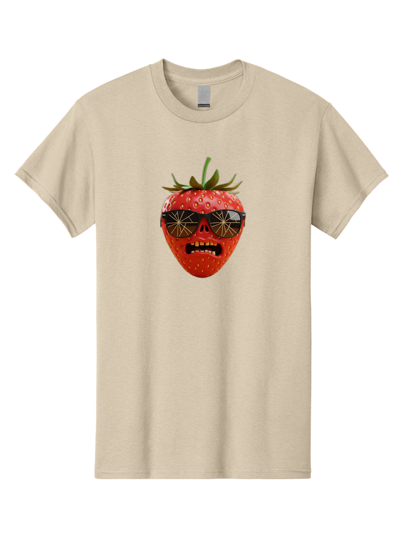 Strawberry-With-Sunglasses Men'S Graphic Tee, 100% Cotton, Comfortable Casual Summer Wear, Machine Washable, Strawberry With Sunglasses, Skull Face, Gold Teeth, Futuristic Design, Funky Fruit, Quirky Art, Pop Culture, Funny Character, Bac494 13