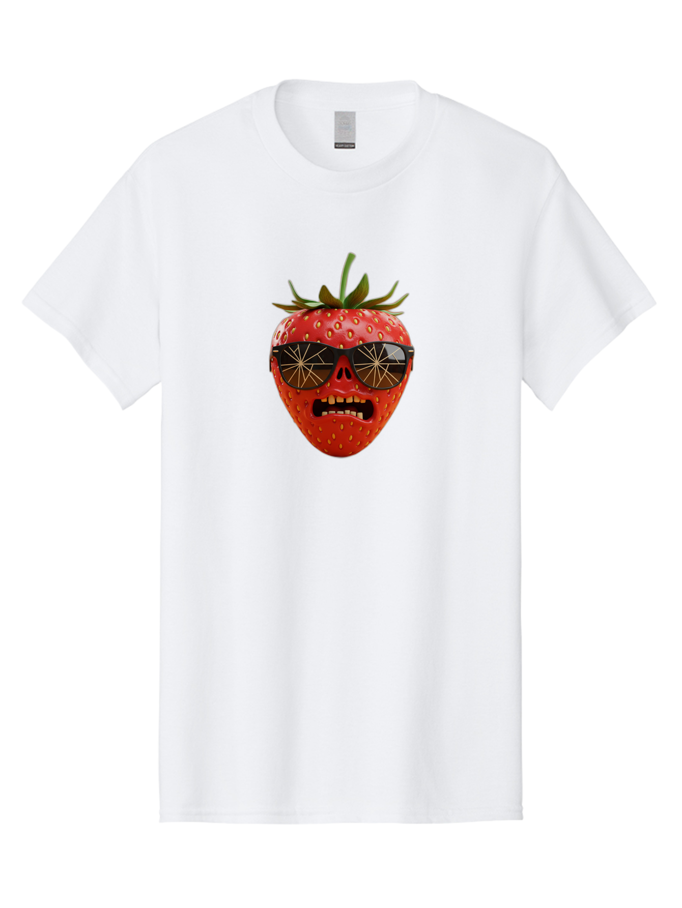 Strawberry-With-Sunglasses Men'S Graphic Tee, 100% Cotton, Comfortable Casual Summer Wear, Machine Washable, Strawberry With Sunglasses, Skull Face, Gold Teeth, Futuristic Design, Funky Fruit, Quirky Art, Pop Culture, Funny Character, Bac494 11