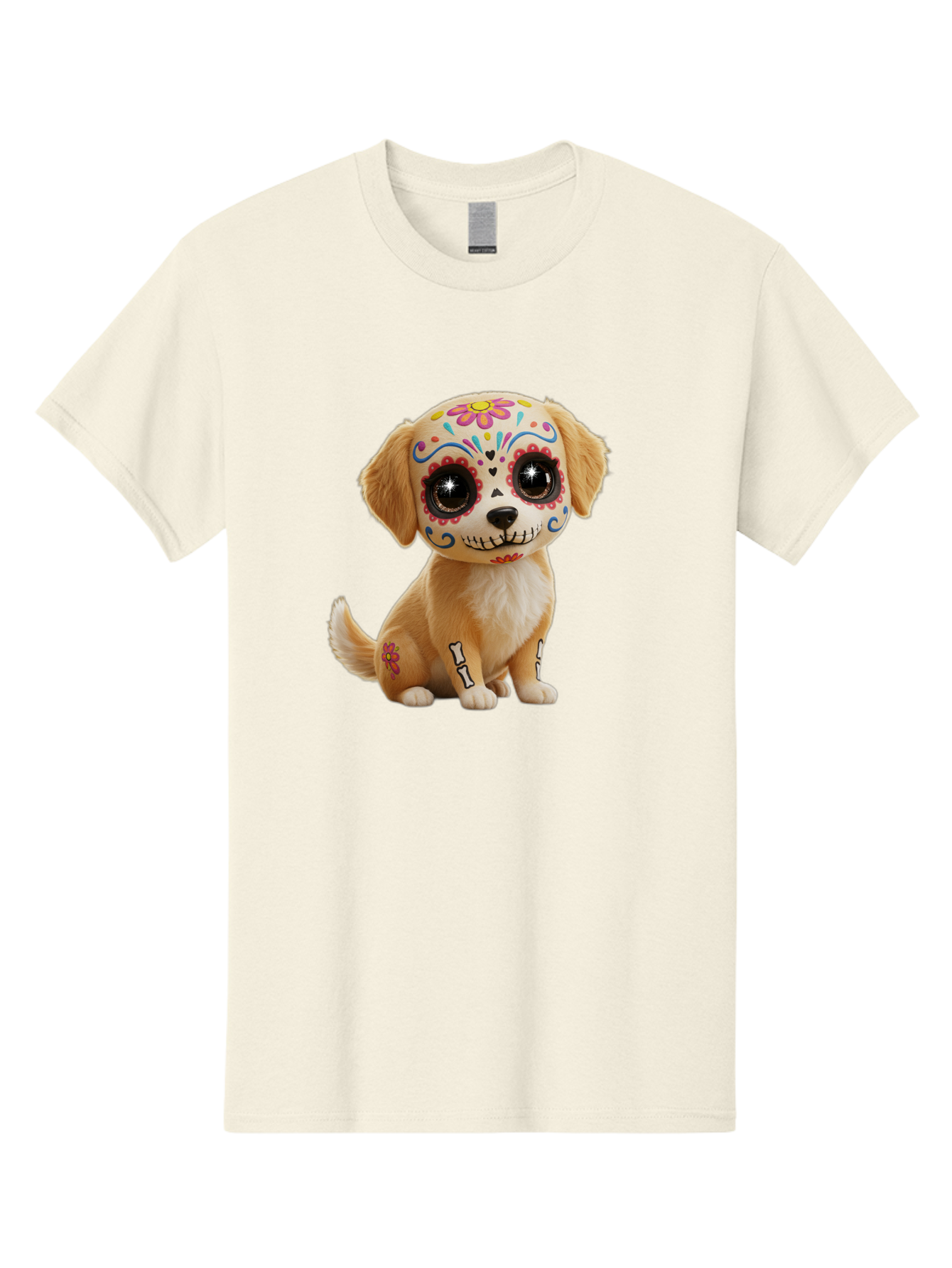 Sugar-Skull-Dog-1 Men'S Graphic Tee, 100% Cotton, Comfortable Casual Summer Wear, Machine Washable, Sugar Skull Dog, Day Of The Dead Puppy, Colorful Tattoos, Sparkly Eyes, Festive Design, Cute Animal, Decorative Art, Vibrant Patterns, Bac498 12