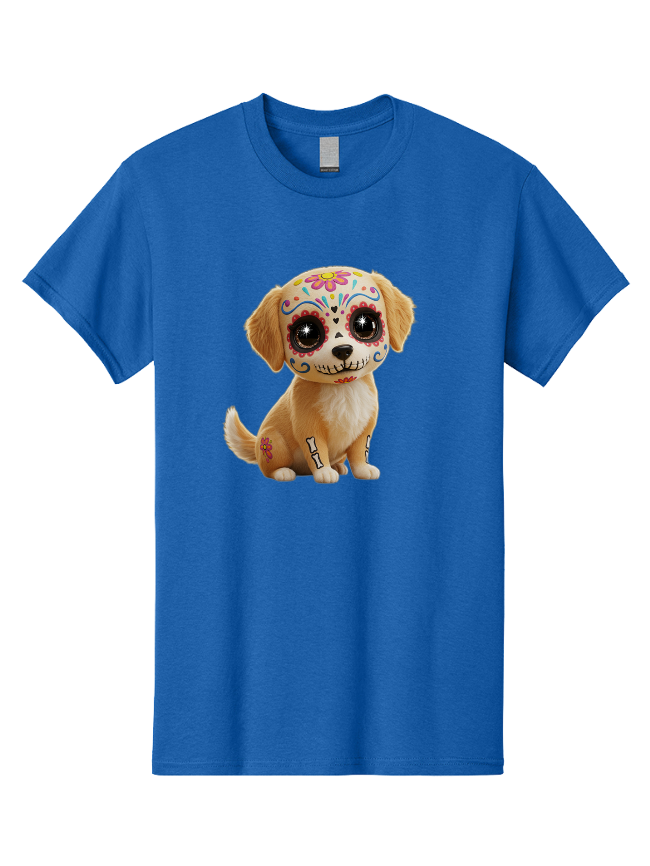 Sugar-Skull-Dog-1 Men'S Graphic Tee, 100% Cotton, Comfortable Casual Summer Wear, Machine Washable, Sugar Skull Dog, Day Of The Dead Puppy, Colorful Tattoos, Sparkly Eyes, Festive Design, Cute Animal, Decorative Art, Vibrant Patterns, Bac498 14