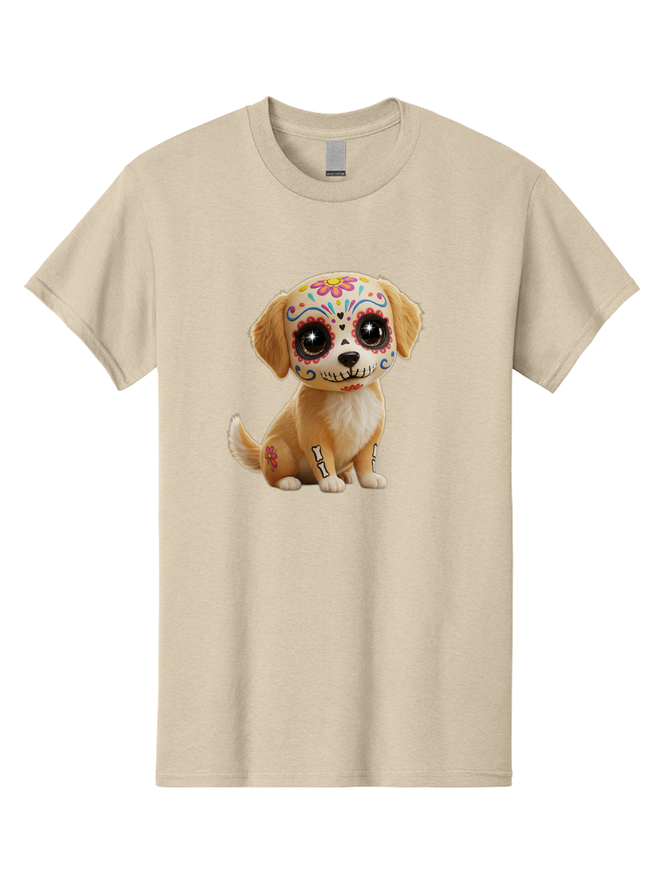 Sugar-Skull-Dog-1 Men'S Graphic Tee, 100% Cotton, Comfortable Casual Summer Wear, Machine Washable, Sugar Skull Dog, Day Of The Dead Puppy, Colorful Tattoos, Sparkly Eyes, Festive Design, Cute Animal, Decorative Art, Vibrant Patterns, Bac498 11