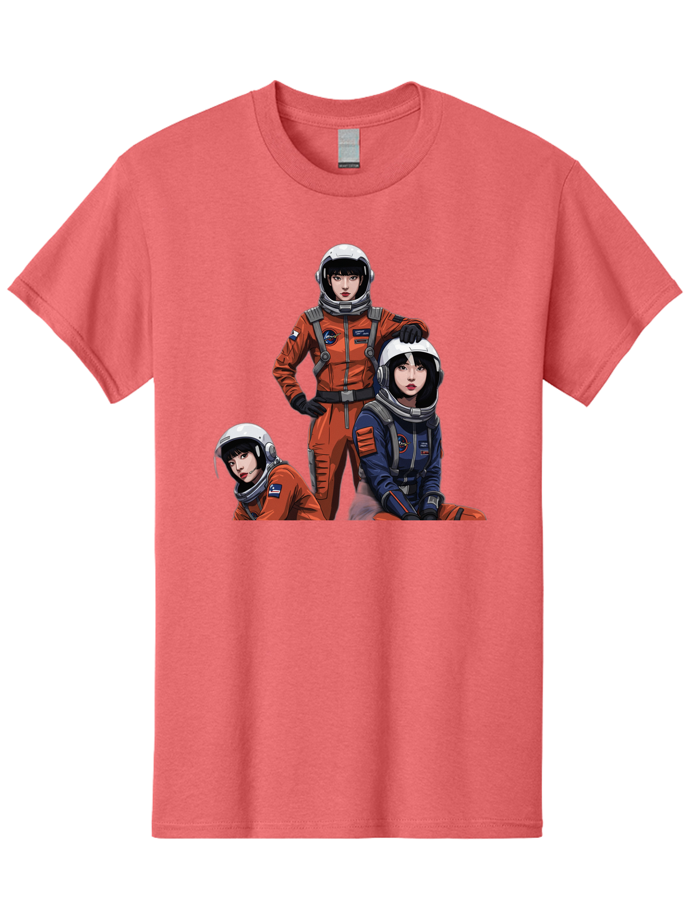 Three-Astronauts Men'S Graphic Tee, 100% Cotton, Comfortable Casual Summer Wear, Machine Washable, Astronauts In Space Suits, Orange And Blue Jumpsuits, Space Mission, Helmet And Gloves, Futuristic Design, Team Of Explorers, Space Travel Bac511 13