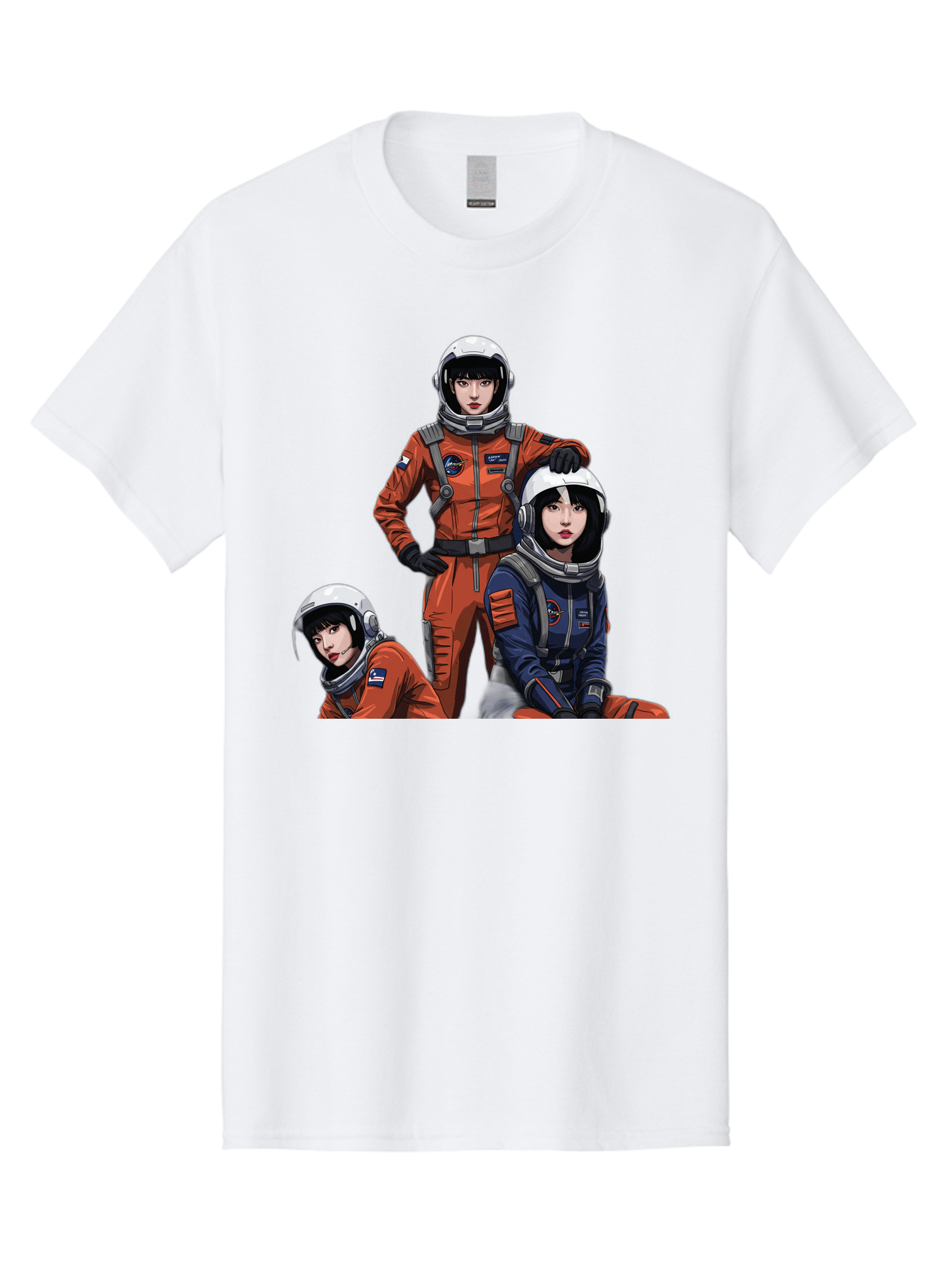 Three-Astronauts Men'S Graphic Tee, 100% Cotton, Comfortable Casual Summer Wear, Machine Washable, Astronauts In Space Suits, Orange And Blue Jumpsuits, Space Mission, Helmet And Gloves, Futuristic Design, Team Of Explorers, Space Travel Bac511 1
