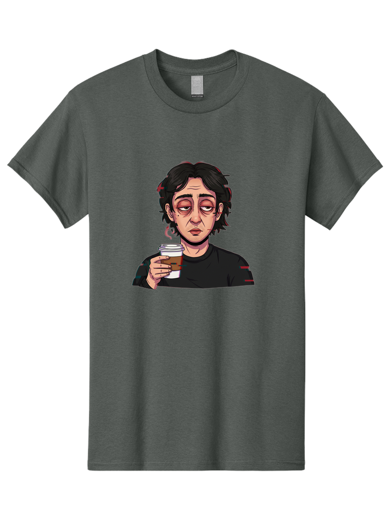 Tired-Woman-With-Coffee Men'S Graphic Tee, 100% Cotton, Comfortable Casual Summer Wear, Machine Washable, Tired Person, Coffee Cup, Morning Routine, Coffee Break, Relaxed Atmosphere, Casual Wear, Sleepy Expression, Coffee Lover Bac522 14