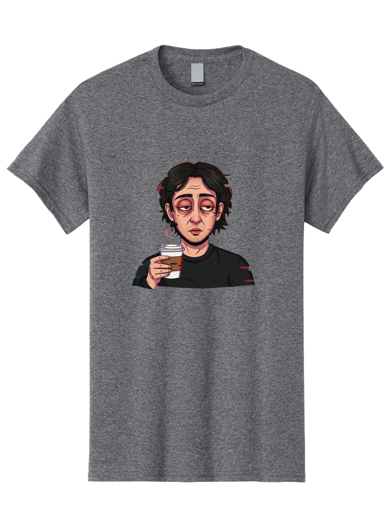 Tired-Woman-With-Coffee Men'S Graphic Tee, 100% Cotton, Comfortable Casual Summer Wear, Machine Washable, Tired Person, Coffee Cup, Morning Routine, Coffee Break, Relaxed Atmosphere, Casual Wear, Sleepy Expression, Coffee Lover Bac522 4