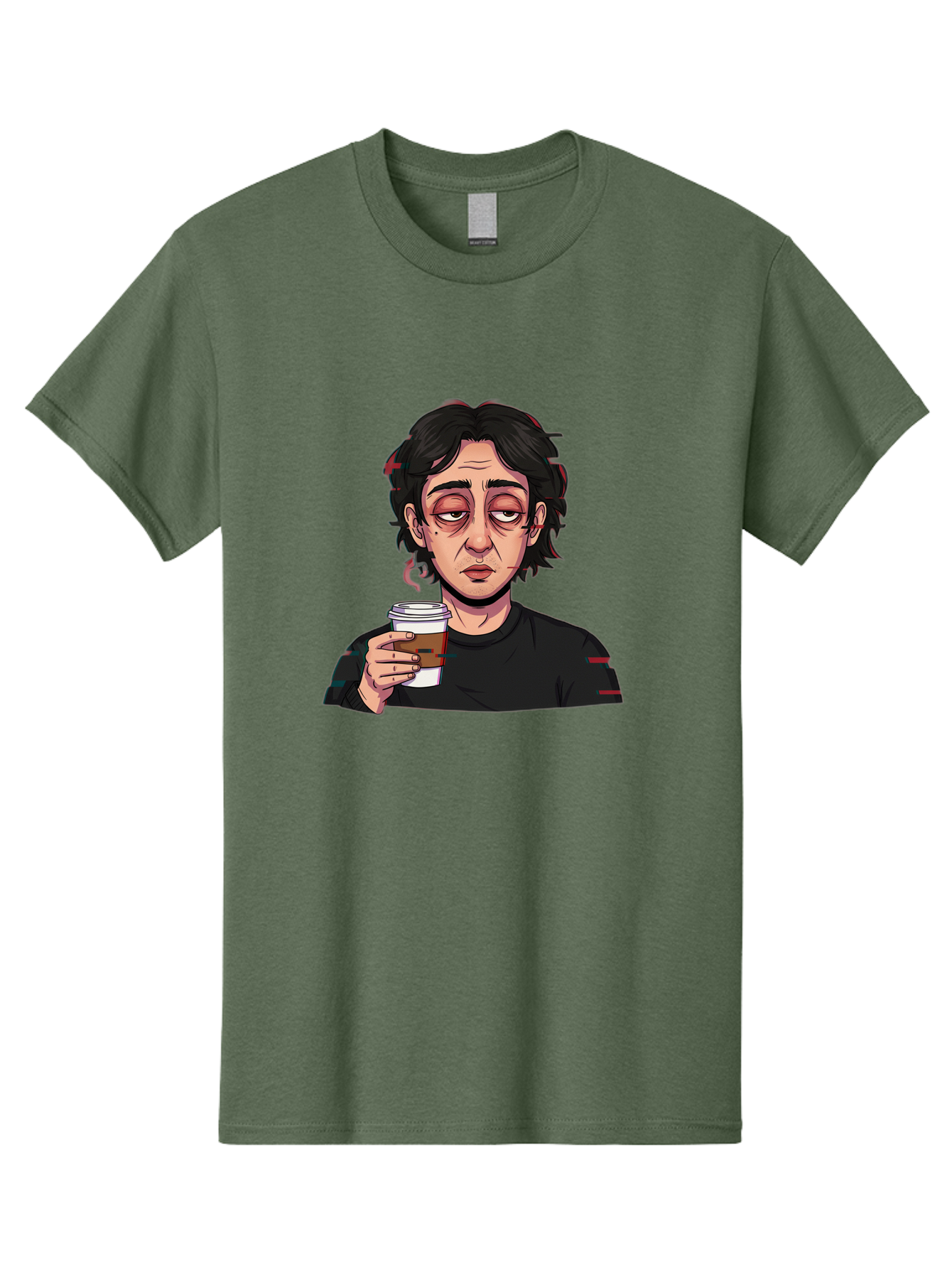 Tired-Woman-With-Coffee Men'S Graphic Tee, 100% Cotton, Comfortable Casual Summer Wear, Machine Washable, Tired Person, Coffee Cup, Morning Routine, Coffee Break, Relaxed Atmosphere, Casual Wear, Sleepy Expression, Coffee Lover Bac522 15