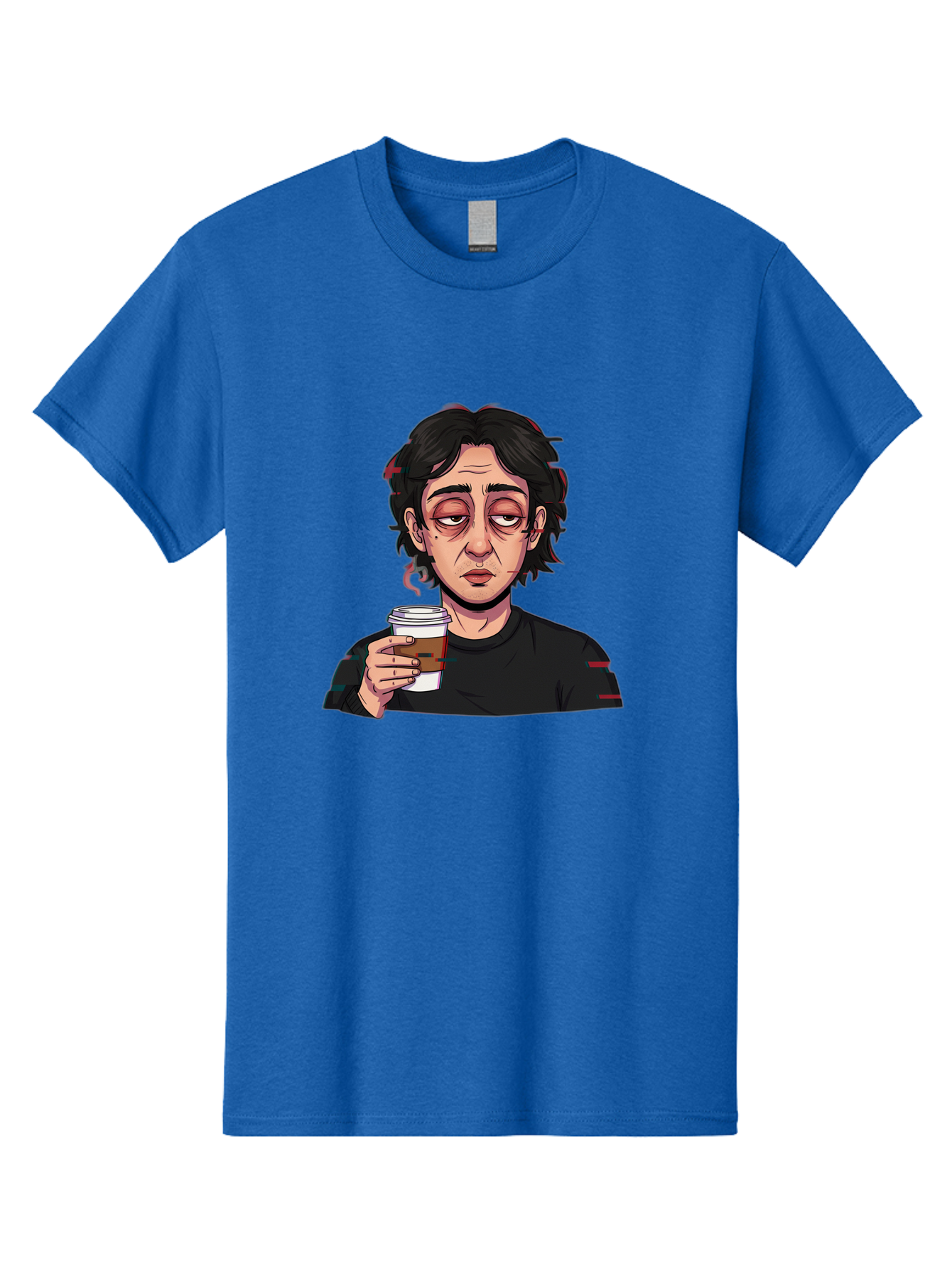 Tired-Woman-With-Coffee Men'S Graphic Tee, 100% Cotton, Comfortable Casual Summer Wear, Machine Washable, Tired Person, Coffee Cup, Morning Routine, Coffee Break, Relaxed Atmosphere, Casual Wear, Sleepy Expression, Coffee Lover Bac522 6