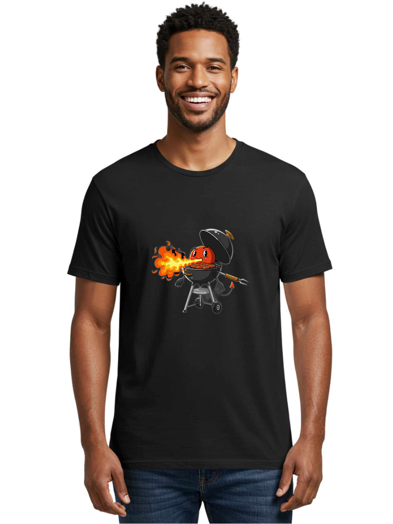 Tomato-In-Grill Men'S Graphic Tee, 100% Cotton, Comfortable Casual Summer Wear, Machine Washable, Tomato Grilling On Barbecue, Cartoon Character, Chef Illustration, Kitchen Humor, Funny Food, Barbecue Cooking, Comical Vegetable, Sizzling Hot Bac523 16