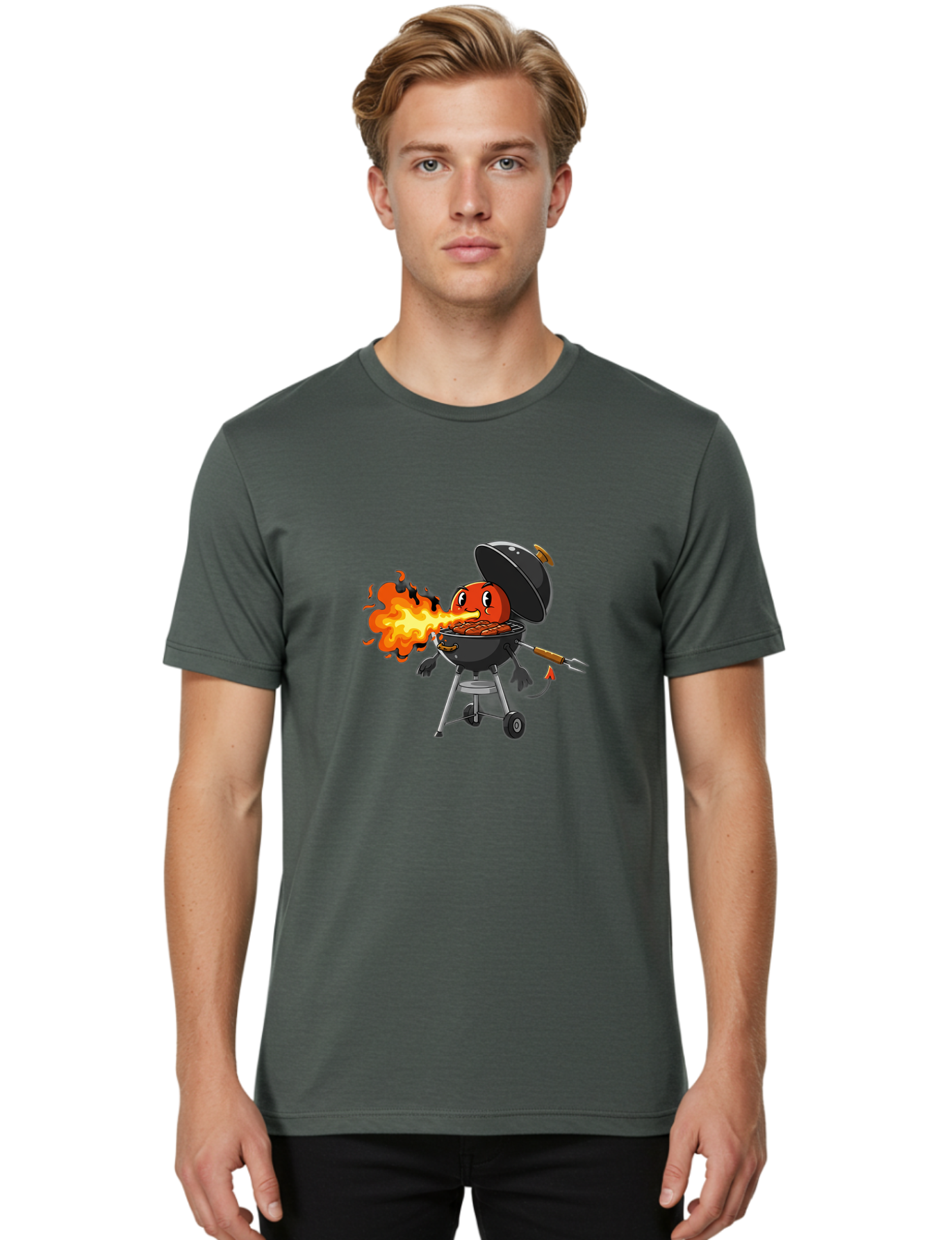 Tomato-In-Grill Men'S Graphic Tee, 100% Cotton, Comfortable Casual Summer Wear, Machine Washable, Tomato Grilling On Barbecue, Cartoon Character, Chef Illustration, Kitchen Humor, Funny Food, Barbecue Cooking, Comical Vegetable, Sizzling Hot Bac523 17
