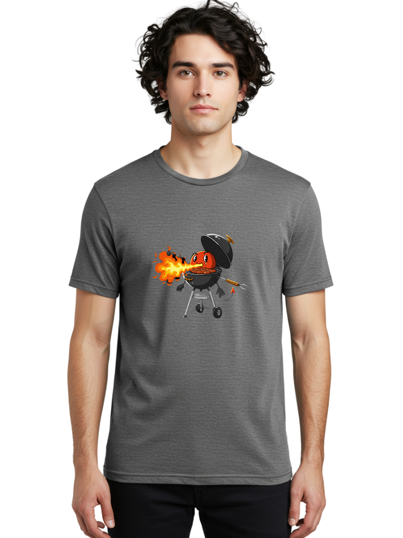 Tomato-In-Grill Men'S Graphic Tee, 100% Cotton, Comfortable Casual Summer Wear, Machine Washable, Tomato Grilling On Barbecue, Cartoon Character, Chef Illustration, Kitchen Humor, Funny Food, Barbecue Cooking, Comical Vegetable, Sizzling Hot Bac523 22