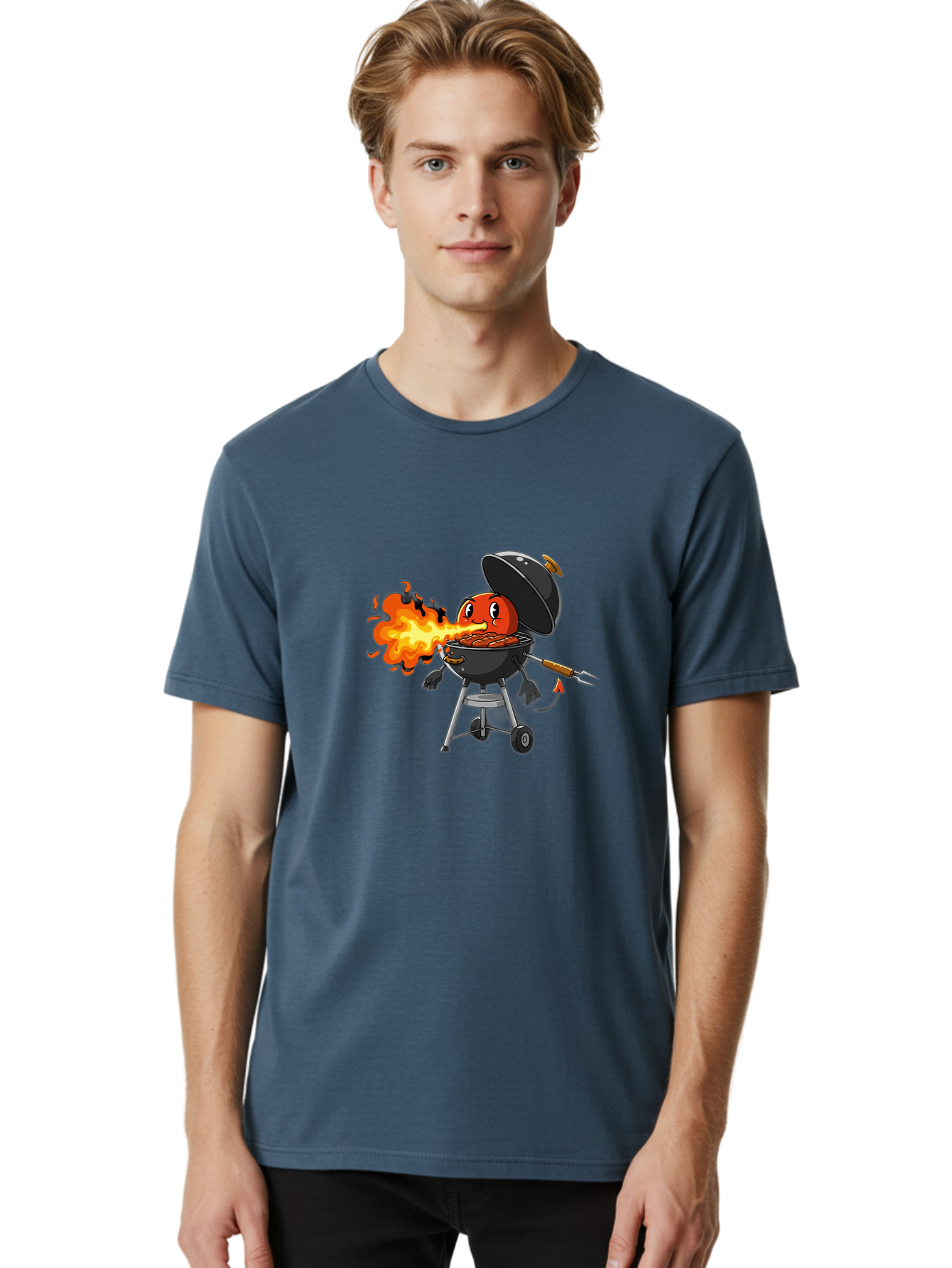 Tomato-In-Grill Men'S Graphic Tee, 100% Cotton, Comfortable Casual Summer Wear, Machine Washable, Tomato Grilling On Barbecue, Cartoon Character, Chef Illustration, Kitchen Humor, Funny Food, Barbecue Cooking, Comical Vegetable, Sizzling Hot Bac523 20