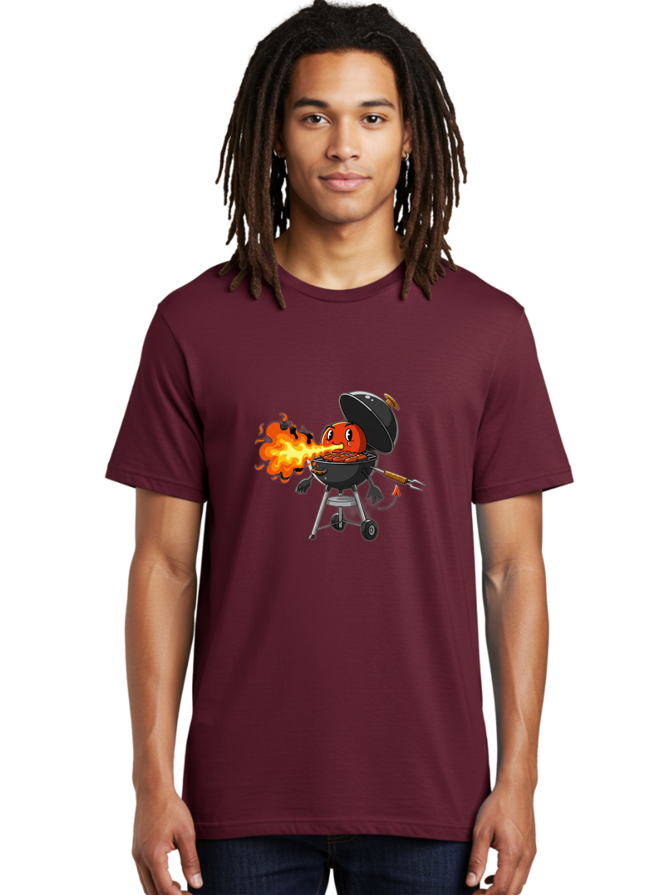 Tomato-In-Grill Men'S Graphic Tee, 100% Cotton, Comfortable Casual Summer Wear, Machine Washable, Tomato Grilling On Barbecue, Cartoon Character, Chef Illustration, Kitchen Humor, Funny Food, Barbecue Cooking, Comical Vegetable, Sizzling Hot Bac523 21