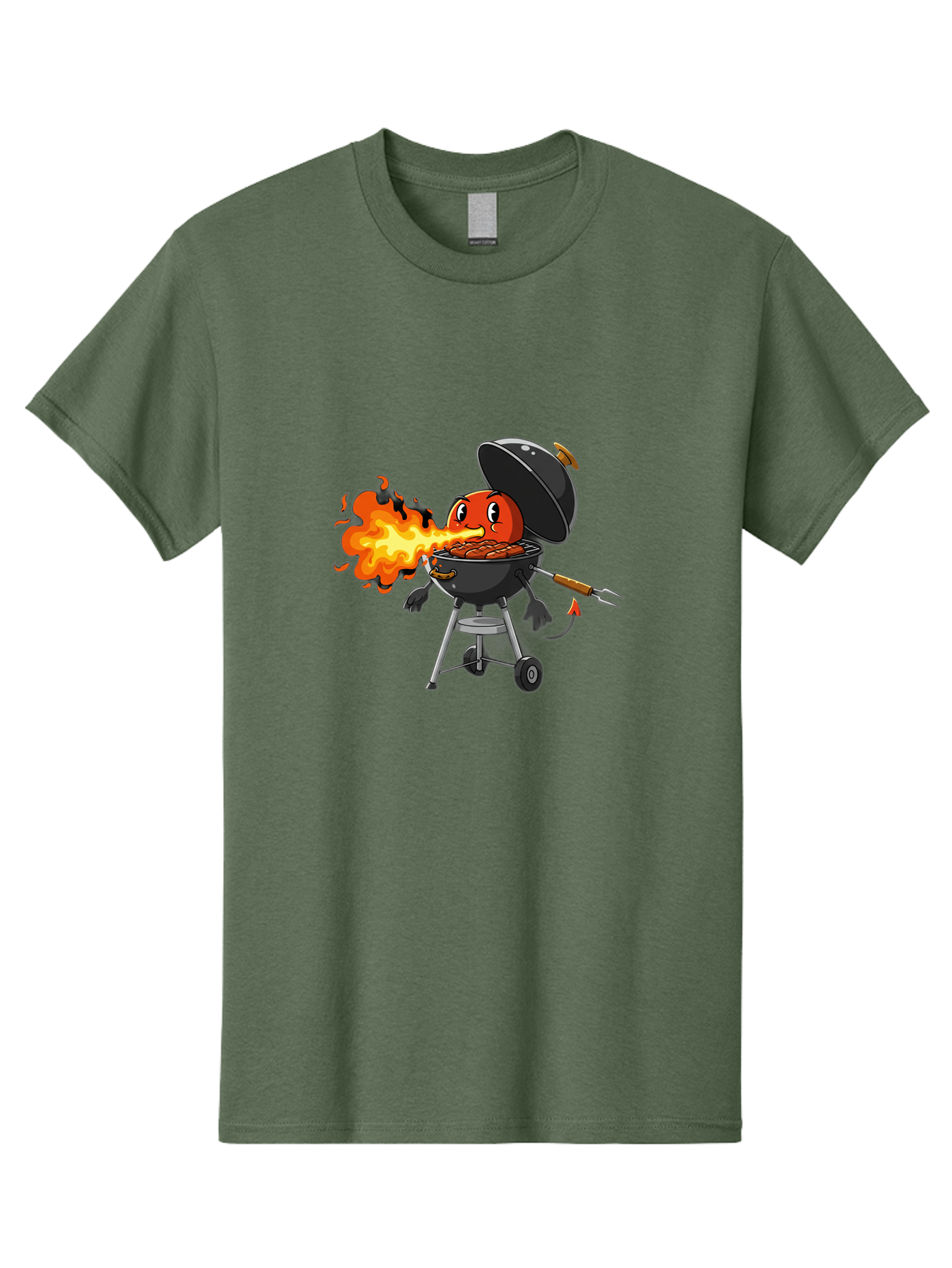 Tomato-In-Grill Men'S Graphic Tee, 100% Cotton, Comfortable Casual Summer Wear, Machine Washable, Tomato Grilling On Barbecue, Cartoon Character, Chef Illustration, Kitchen Humor, Funny Food, Barbecue Cooking, Comical Vegetable, Sizzling Hot Bac523 12