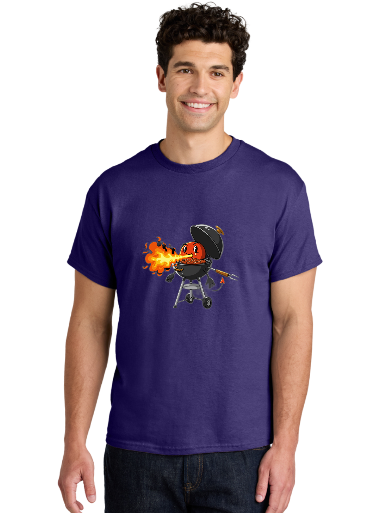 Tomato-In-Grill Men'S Graphic Tee, 100% Cotton, Comfortable Casual Summer Wear, Machine Washable, Tomato Grilling On Barbecue, Cartoon Character, Chef Illustration, Kitchen Humor, Funny Food, Barbecue Cooking, Comical Vegetable, Sizzling Hot Bac523 19