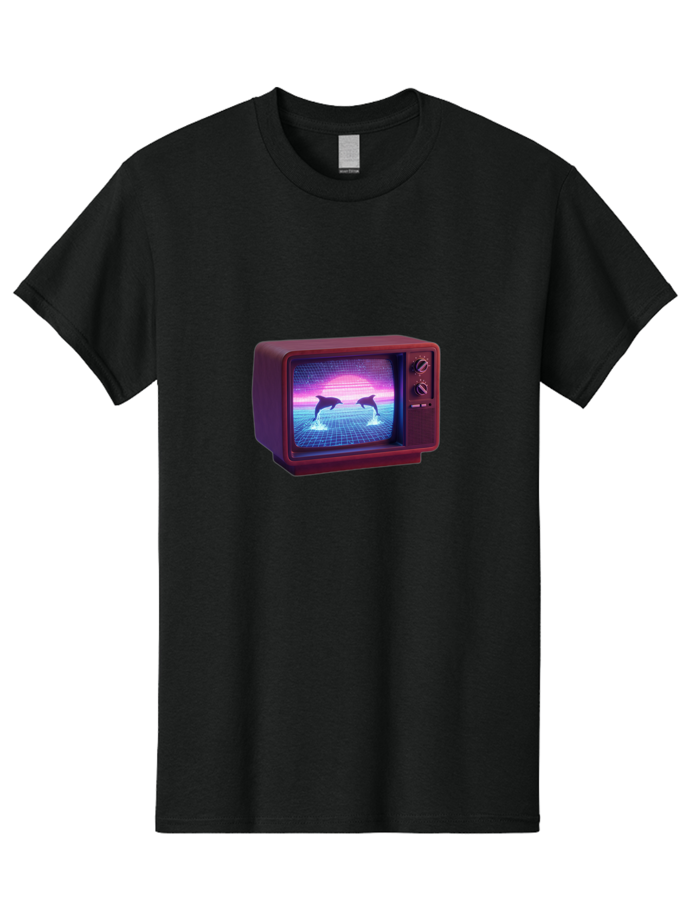 Two-Dolphins Men'S Graphic Tee, 100% Cotton, Comfortable Casual Summer Wear, Machine Washable, Retro Television, Vaporwave Aesthetic, Pixel Art, Dolphins, Sunset, 80S Nostalgia, Pixelated Graphics, Synthwave, Retrofuturism, Old School Tv Bac526 4