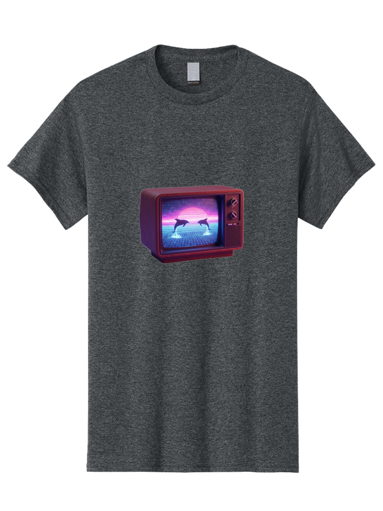 Two-Dolphins Men'S Graphic Tee, 100% Cotton, Comfortable Casual Summer Wear, Machine Washable, Retro Television, Vaporwave Aesthetic, Pixel Art, Dolphins, Sunset, 80S Nostalgia, Pixelated Graphics, Synthwave, Retrofuturism, Old School Tv Bac526 15