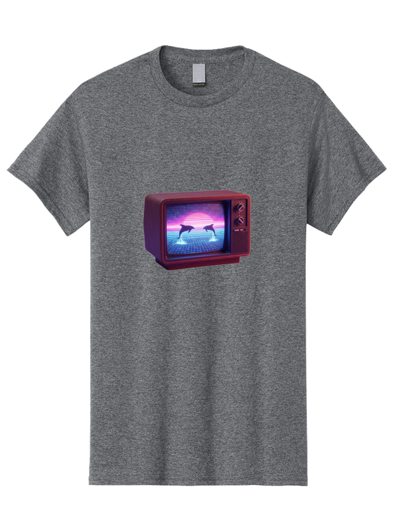 Two-Dolphins Men'S Graphic Tee, 100% Cotton, Comfortable Casual Summer Wear, Machine Washable, Retro Television, Vaporwave Aesthetic, Pixel Art, Dolphins, Sunset, 80S Nostalgia, Pixelated Graphics, Synthwave, Retrofuturism, Old School Tv Bac526 11