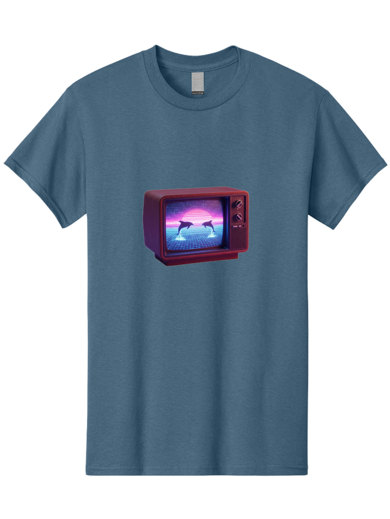 Two-Dolphins Men'S Graphic Tee, 100% Cotton, Comfortable Casual Summer Wear, Machine Washable, Retro Television, Vaporwave Aesthetic, Pixel Art, Dolphins, Sunset, 80S Nostalgia, Pixelated Graphics, Synthwave, Retrofuturism, Old School Tv Bac526 9