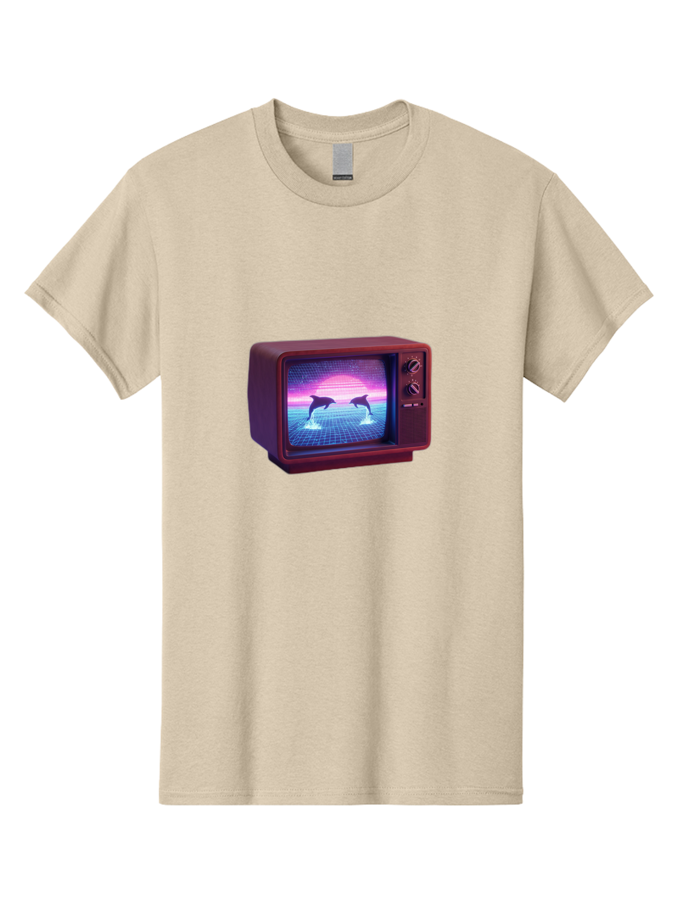 Two-Dolphins Men'S Graphic Tee, 100% Cotton, Comfortable Casual Summer Wear, Machine Washable, Retro Television, Vaporwave Aesthetic, Pixel Art, Dolphins, Sunset, 80S Nostalgia, Pixelated Graphics, Synthwave, Retrofuturism, Old School Tv Bac526 13