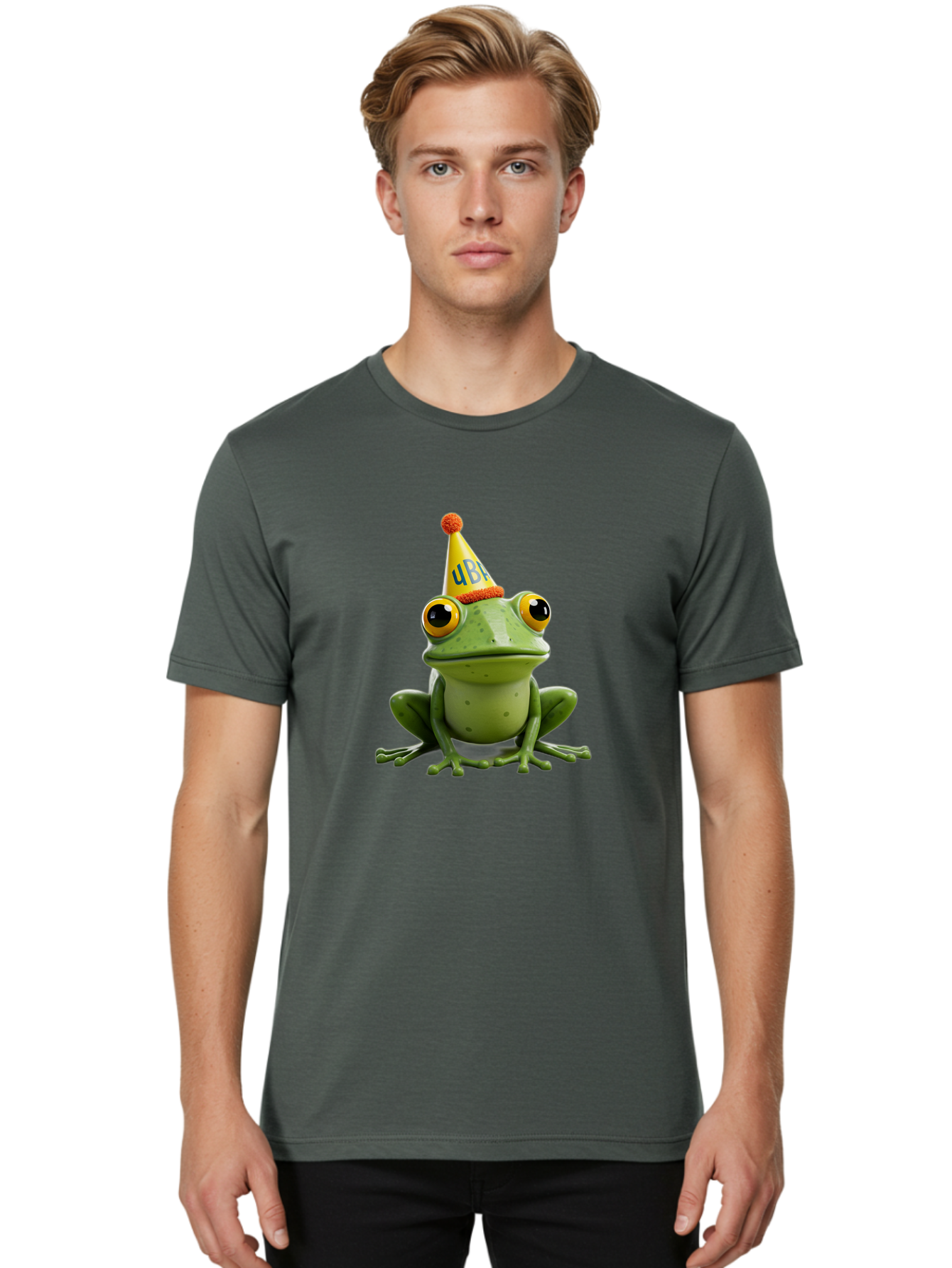 Ube-Frog Men'S Graphic Tee, 100% Cotton, Comfortable Casual Summer Wear, Machine Washable, Cartoon Frog, Party Hat, Funny Animal, Quirky Character, Amusement, Comical Illustration, Festive Vibe, Humor, Meme Inspiration, Entertaining Graphic Bac530 19