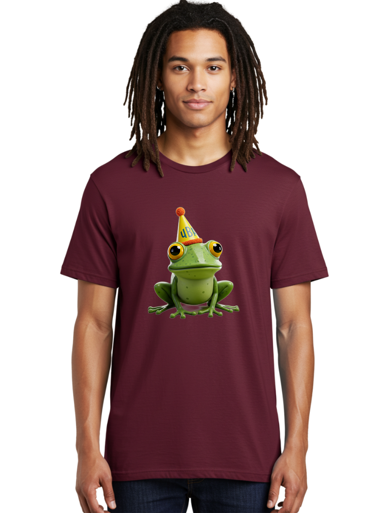 Ube-Frog Men'S Graphic Tee, 100% Cotton, Comfortable Casual Summer Wear, Machine Washable, Cartoon Frog, Party Hat, Funny Animal, Quirky Character, Amusement, Comical Illustration, Festive Vibe, Humor, Meme Inspiration, Entertaining Graphic Bac530 25