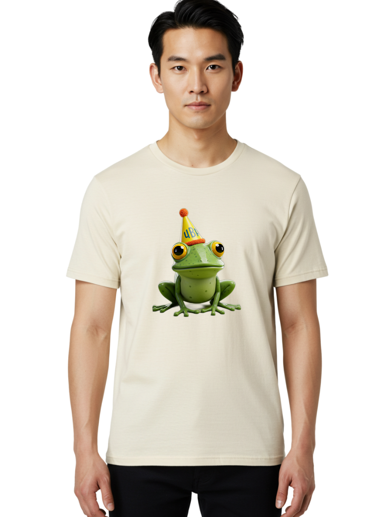 Ube-Frog Men'S Graphic Tee, 100% Cotton, Comfortable Casual Summer Wear, Machine Washable, Cartoon Frog, Party Hat, Funny Animal, Quirky Character, Amusement, Comical Illustration, Festive Vibe, Humor, Meme Inspiration, Entertaining Graphic Bac530 27