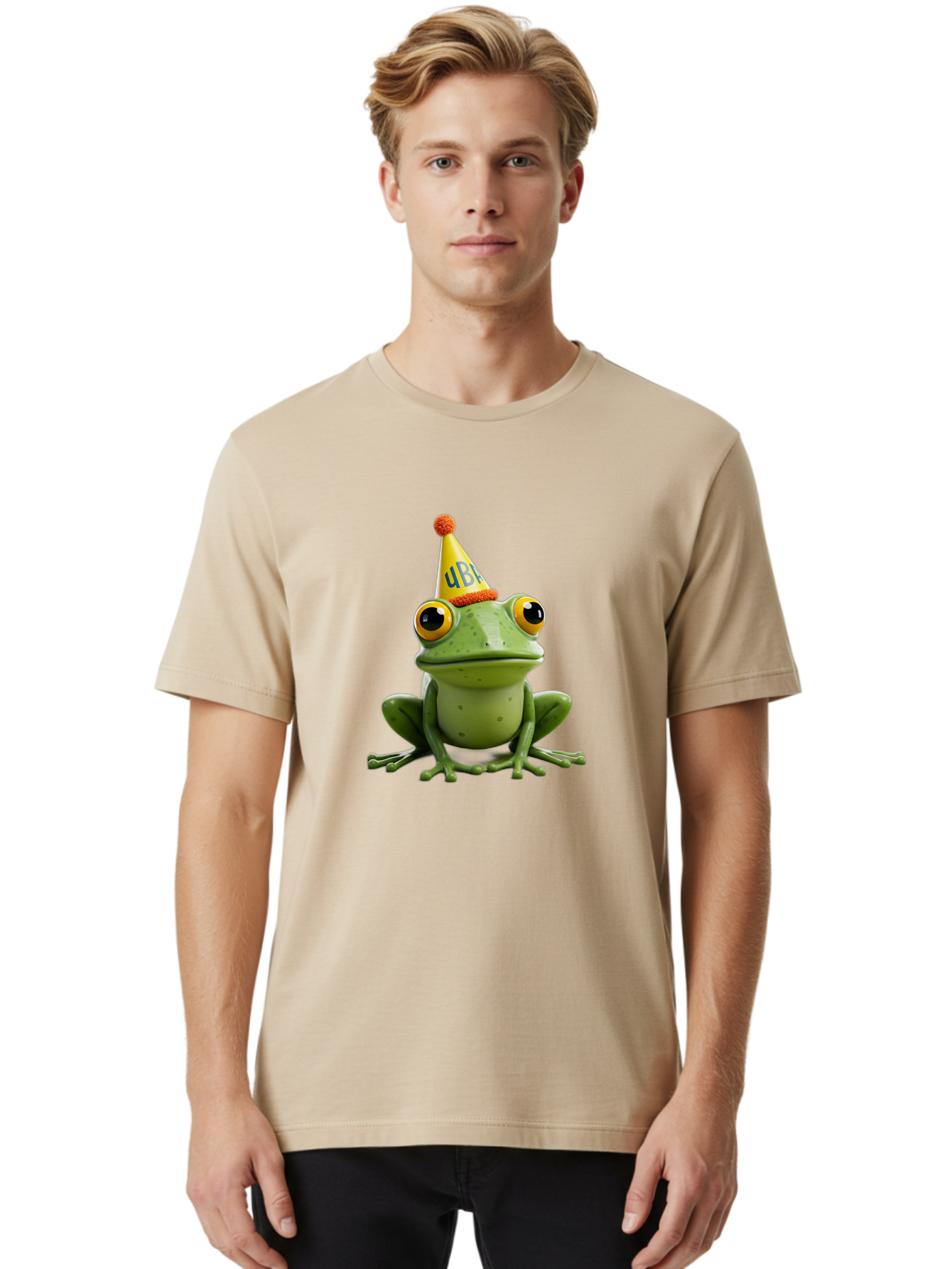 Ube-Frog Men'S Graphic Tee, 100% Cotton, Comfortable Casual Summer Wear, Machine Washable, Cartoon Frog, Party Hat, Funny Animal, Quirky Character, Amusement, Comical Illustration, Festive Vibe, Humor, Meme Inspiration, Entertaining Graphic Bac530 16