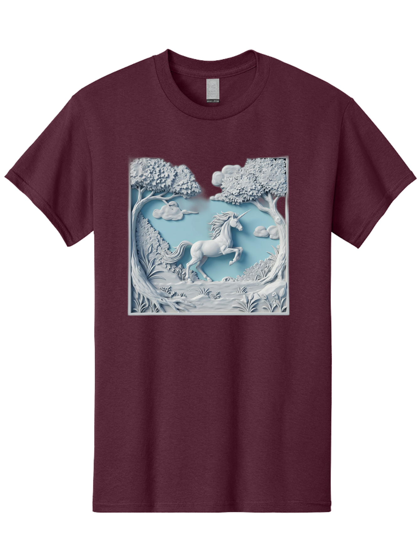 Unicorn Men'S Graphic Tee, 100% Cotton, Comfortable Casual Summer Wear, Machine Washable, Unicorn Running, Mythical Creatures, 3D Art, Fantasy Animals, Magical Realism, White Unicorn, Serene Landscape, Trees, Clouds, Whimsical Scene, Bac543 1