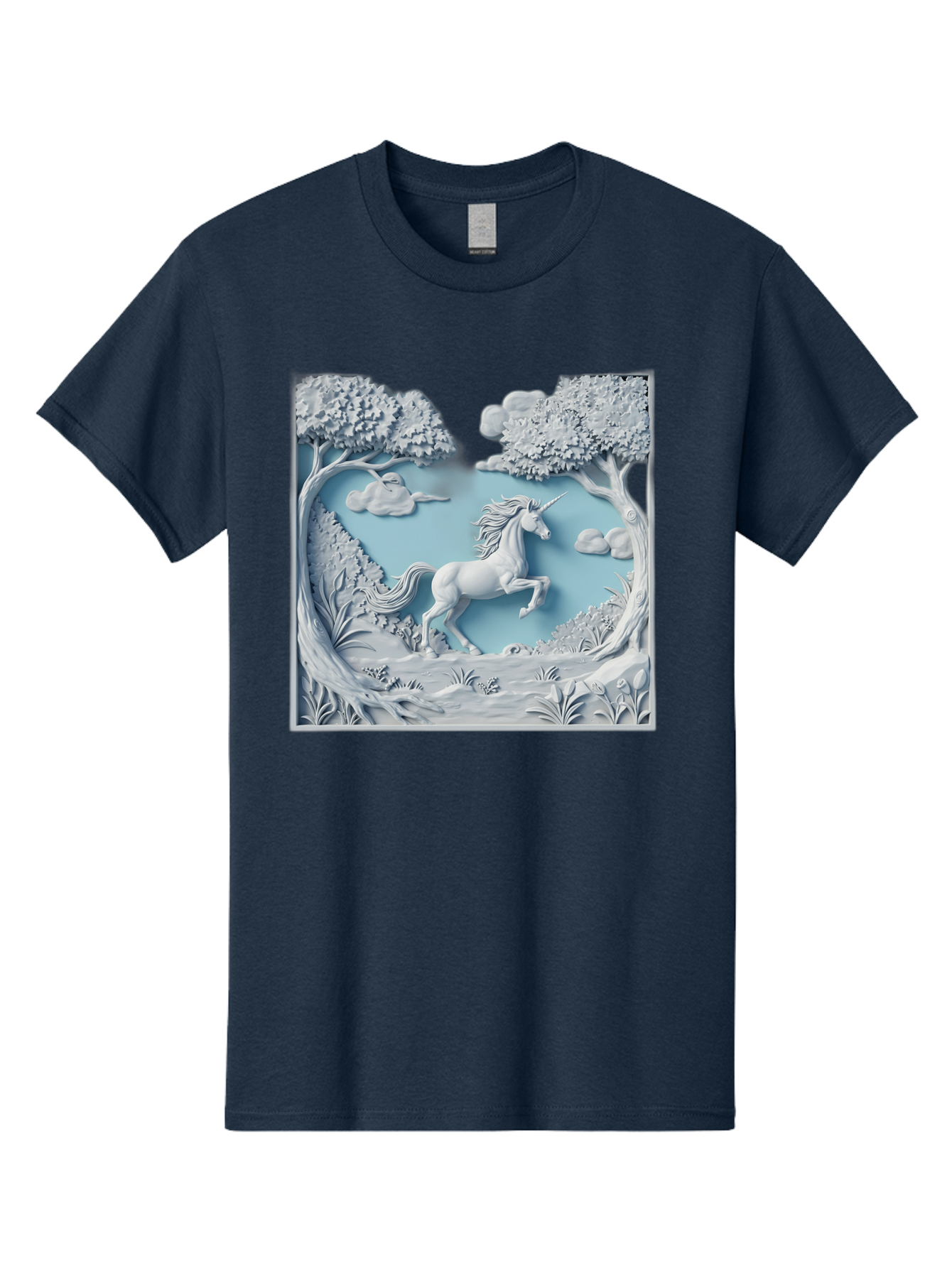 Unicorn Men'S Graphic Tee, 100% Cotton, Comfortable Casual Summer Wear, Machine Washable, Unicorn Running, Mythical Creatures, 3D Art, Fantasy Animals, Magical Realism, White Unicorn, Serene Landscape, Trees, Clouds, Whimsical Scene, Bac543 11