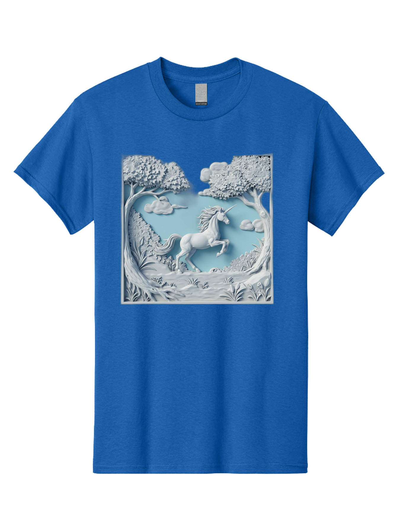 Unicorn Men'S Graphic Tee, 100% Cotton, Comfortable Casual Summer Wear, Machine Washable, Unicorn Running, Mythical Creatures, 3D Art, Fantasy Animals, Magical Realism, White Unicorn, Serene Landscape, Trees, Clouds, Whimsical Scene, Bac543 14