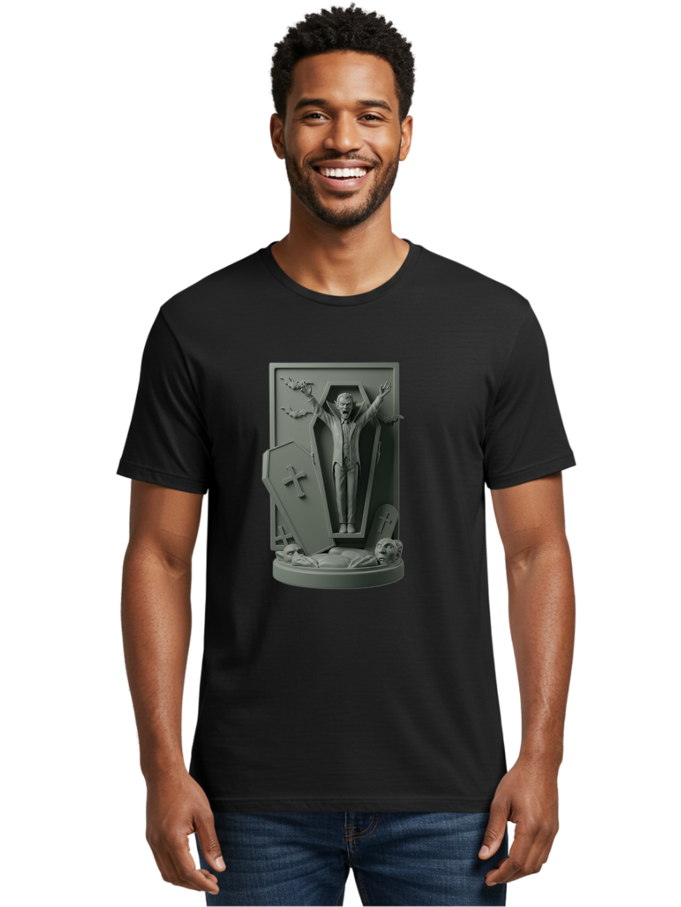Vampire-Rising Men'S Graphic Tee, 100% Cotton, Comfortable Casual Summer Wear, Machine Washable, Vampire Rising From Coffin, Undead Creature, Horror Theme, Spooky Atmosphere, Bats Flying, Cross Symbol, Undead Rising, Gothic Style, Bac544 27