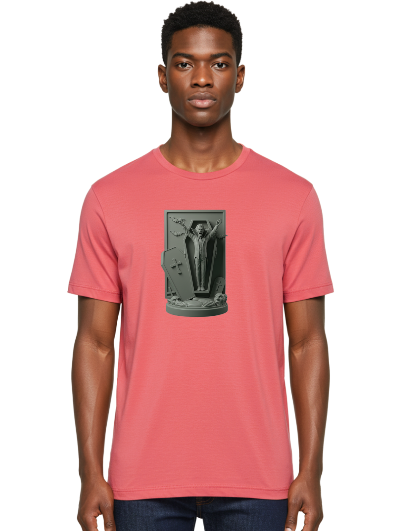 Vampire-Rising Men'S Graphic Tee, 100% Cotton, Comfortable Casual Summer Wear, Machine Washable, Vampire Rising From Coffin, Undead Creature, Horror Theme, Spooky Atmosphere, Bats Flying, Cross Symbol, Undead Rising, Gothic Style, Bac544 23