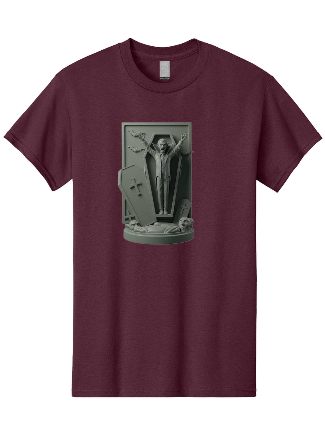 Vampire-Rising Men'S Graphic Tee, 100% Cotton, Comfortable Casual Summer Wear, Machine Washable, Vampire Rising From Coffin, Undead Creature, Horror Theme, Spooky Atmosphere, Bats Flying, Cross Symbol, Undead Rising, Gothic Style, Bac544 7
