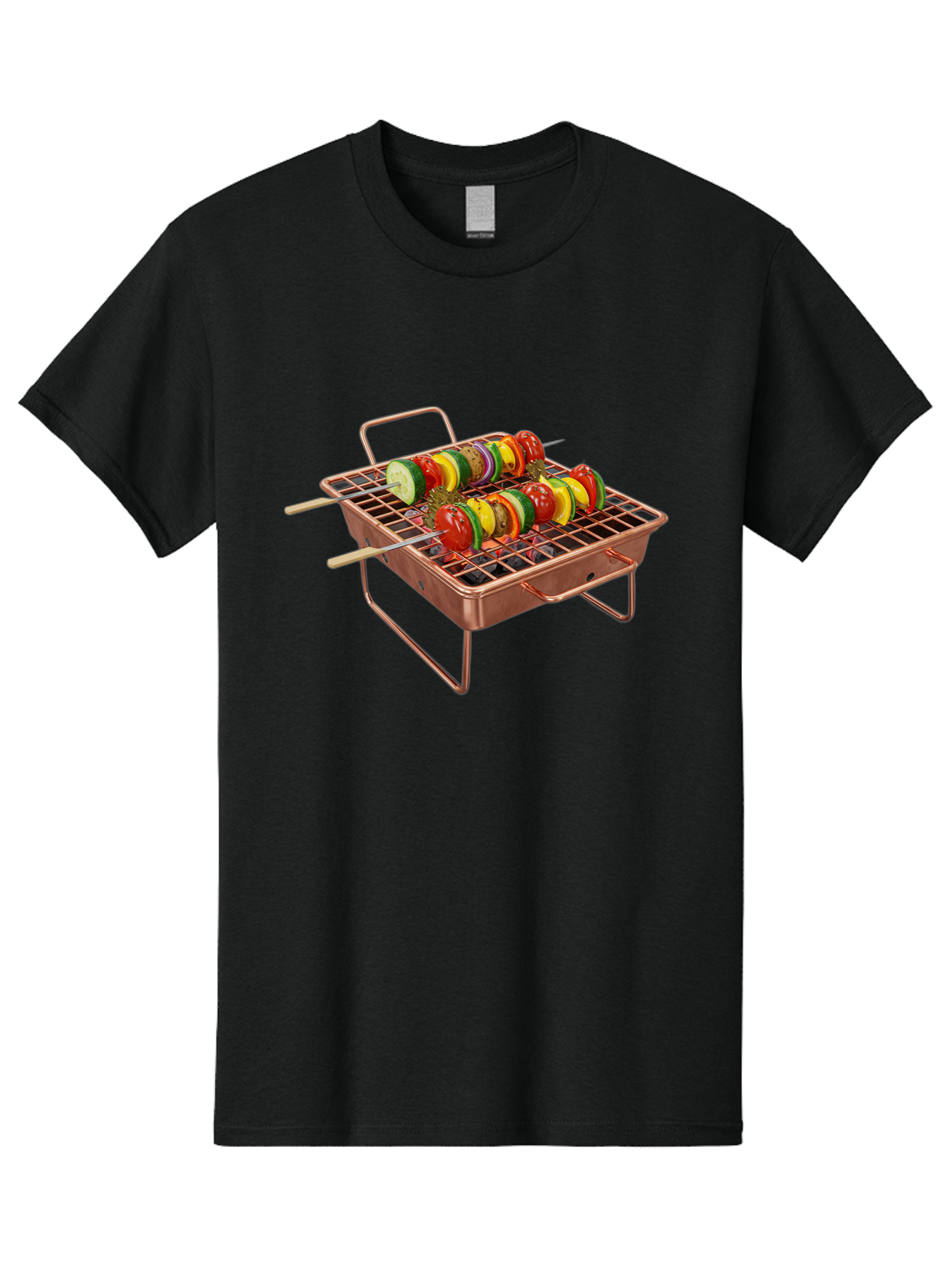 Vegetable-Skewers Men'S Graphic Tee, 100% Cotton, Comfortable Casual Summer Wear, Machine Washable, Grilled Vegetable Skewers, Skewers On Portable Grill, Fresh Vegetables, Outdoor Cooking, Barbecue, Healthy Eating, Vegetable Kebabs, Grilling Bac545 7