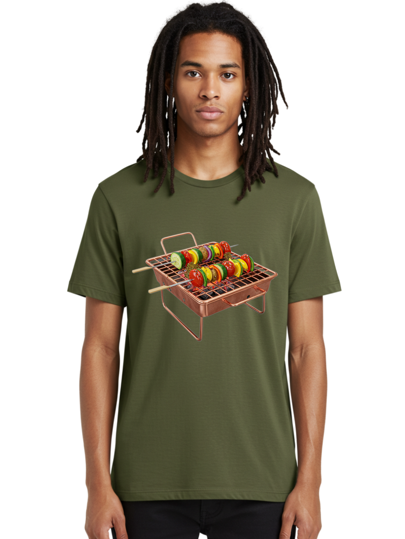 Vegetable-Skewers Men'S Graphic Tee, 100% Cotton, Comfortable Casual Summer Wear, Machine Washable, Grilled Vegetable Skewers, Skewers On Portable Grill, Fresh Vegetables, Outdoor Cooking, Barbecue, Healthy Eating, Vegetable Kebabs, Grilling Bac545 28