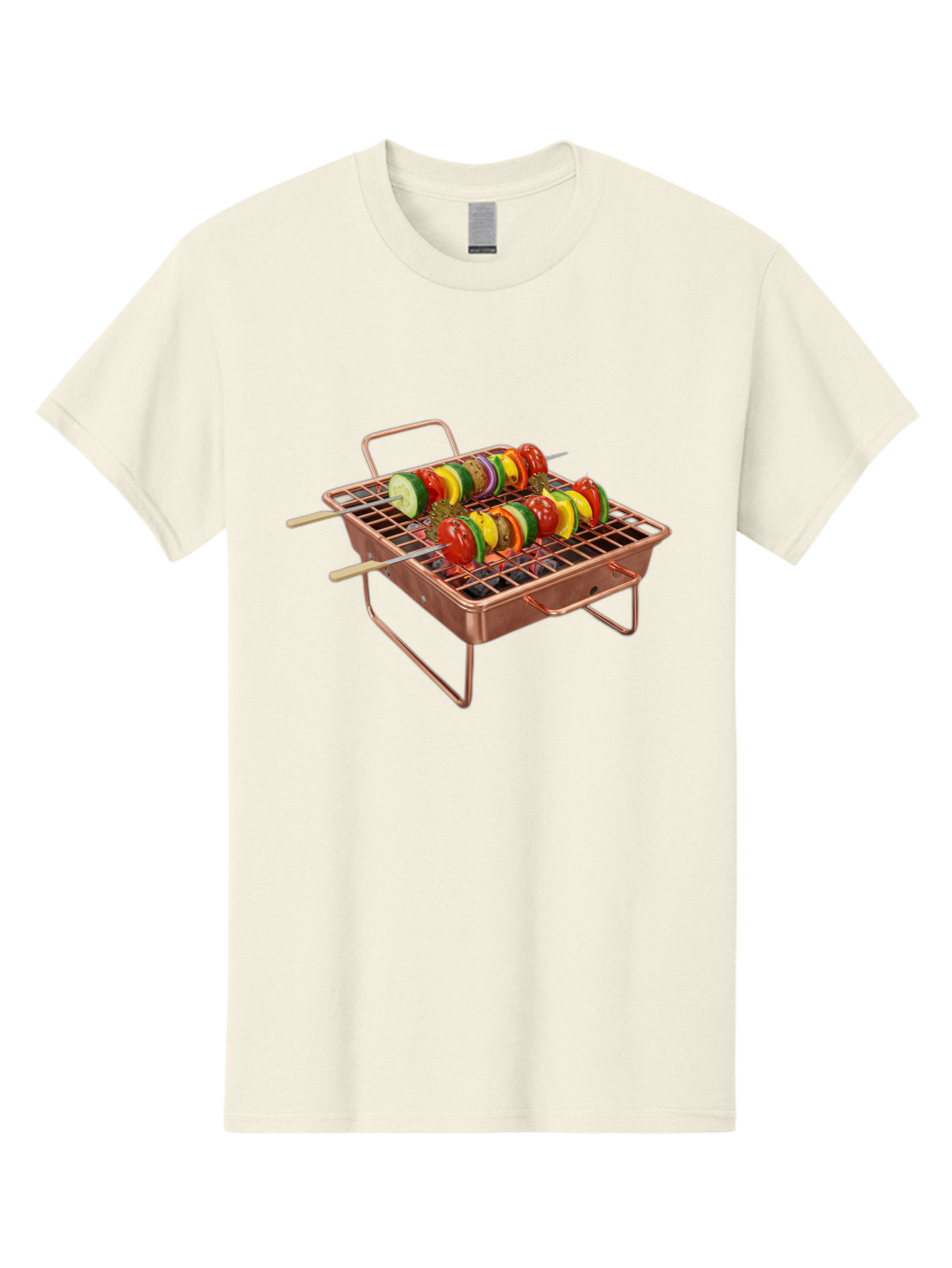 Vegetable-Skewers Men'S Graphic Tee, 100% Cotton, Comfortable Casual Summer Wear, Machine Washable, Grilled Vegetable Skewers, Skewers On Portable Grill, Fresh Vegetables, Outdoor Cooking, Barbecue, Healthy Eating, Vegetable Kebabs, Grilling Bac545 15