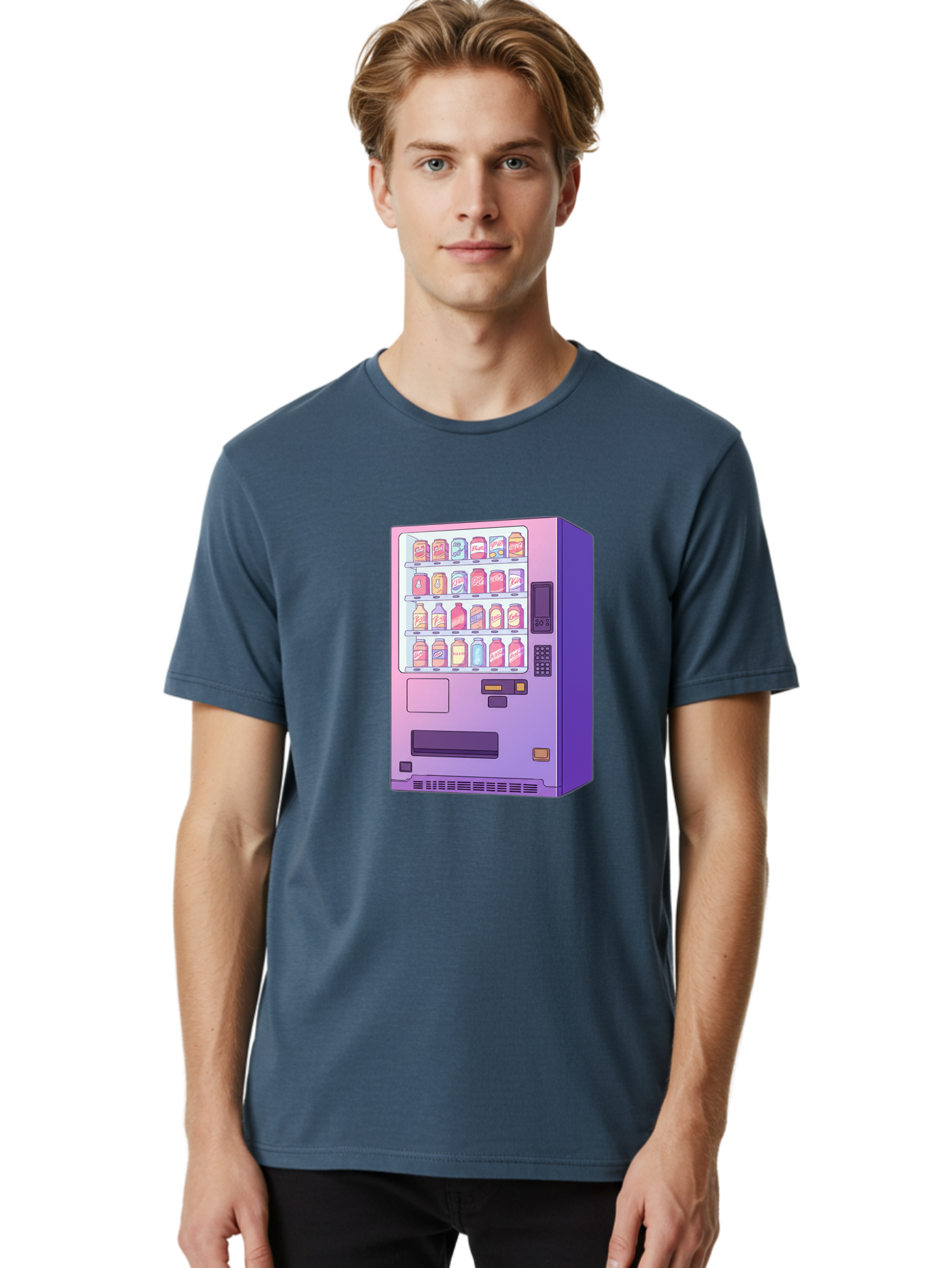 Vending-Machine Men'S Graphic Tee, 100% Cotton, Comfortable Casual Summer Wear, Machine Washable, Vending Machine, Soda Drinks, Colorful Cans, Vending Machine Interface, Automated Retail, Convenience Technology, Soft Drink Dispenser, Bac546 21