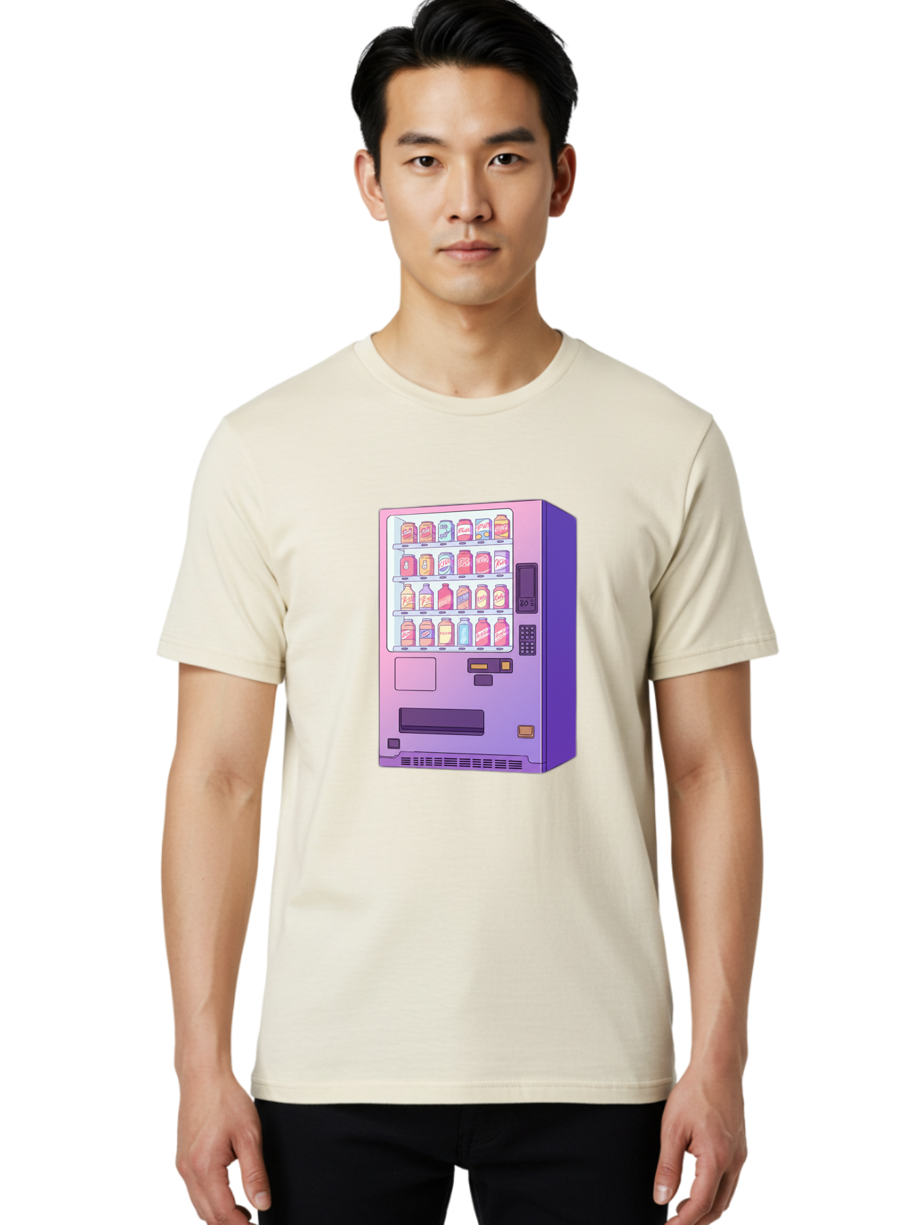 Vending-Machine Men'S Graphic Tee, 100% Cotton, Comfortable Casual Summer Wear, Machine Washable, Vending Machine, Soda Drinks, Colorful Cans, Vending Machine Interface, Automated Retail, Convenience Technology, Soft Drink Dispenser, Bac546 18