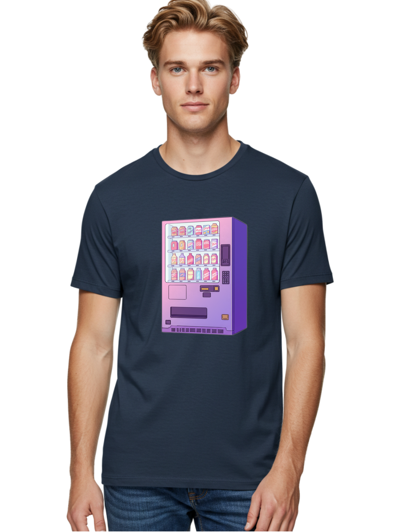 Vending-Machine Men'S Graphic Tee, 100% Cotton, Comfortable Casual Summer Wear, Machine Washable, Vending Machine, Soda Drinks, Colorful Cans, Vending Machine Interface, Automated Retail, Convenience Technology, Soft Drink Dispenser, Bac546 26